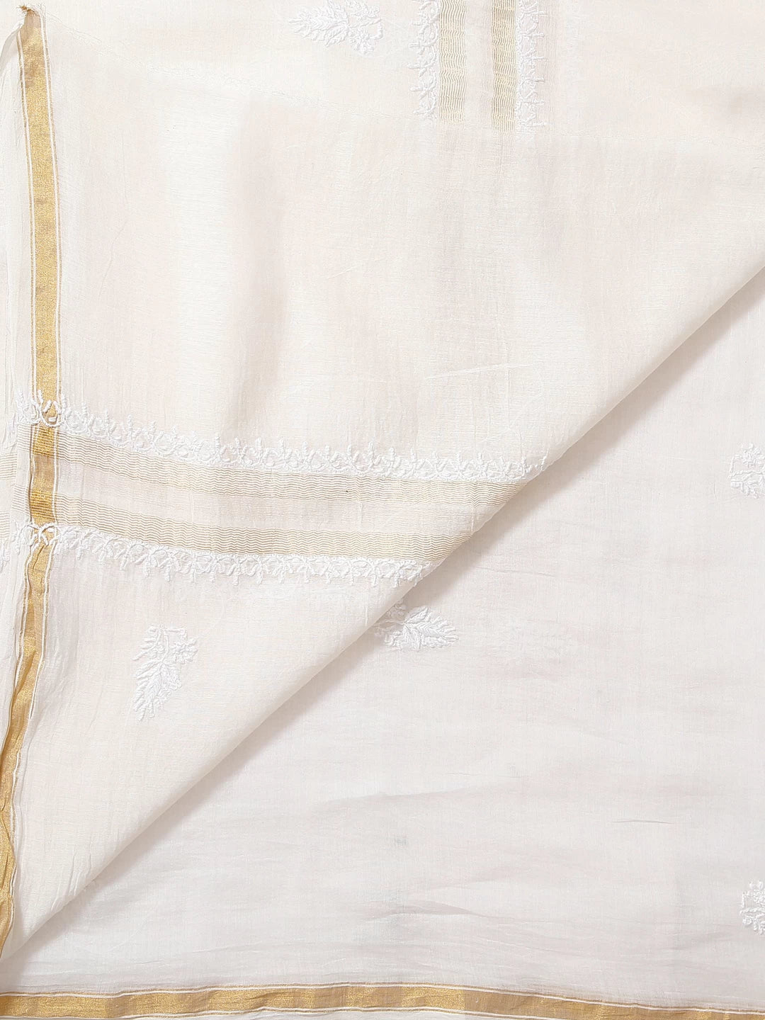 Ada Hand Embroidered Ivory White Chanderi Lucknowi Chikankari Dupatta 01A424681