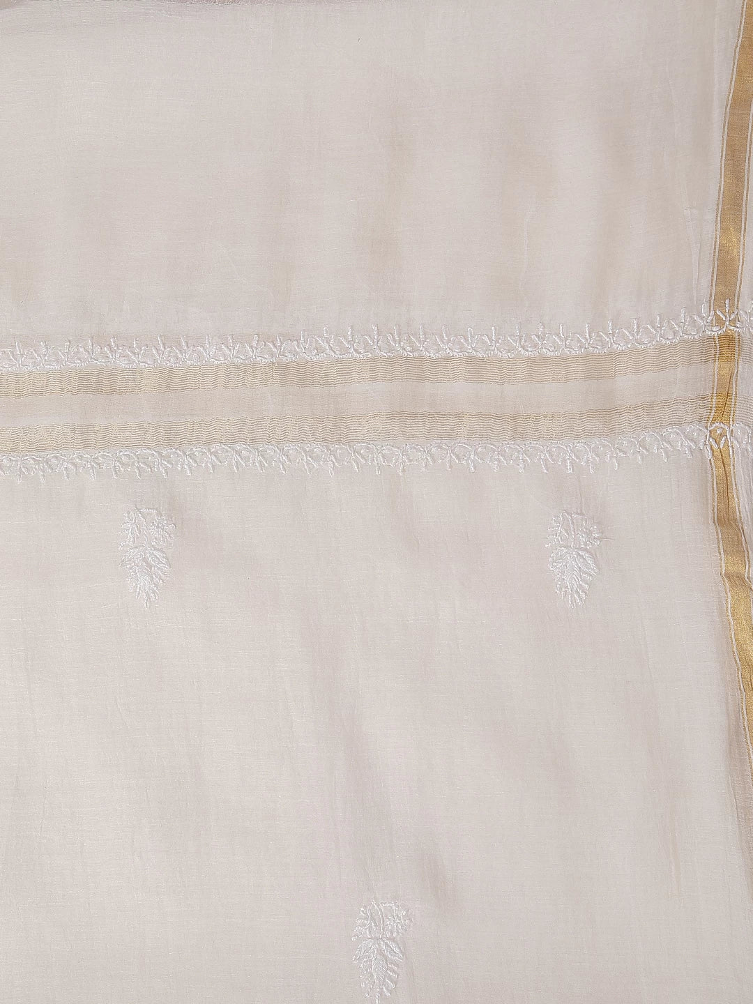 Ada Hand Embroidered Ivory White Chanderi Lucknowi Chikankari Dupatta 01A424681