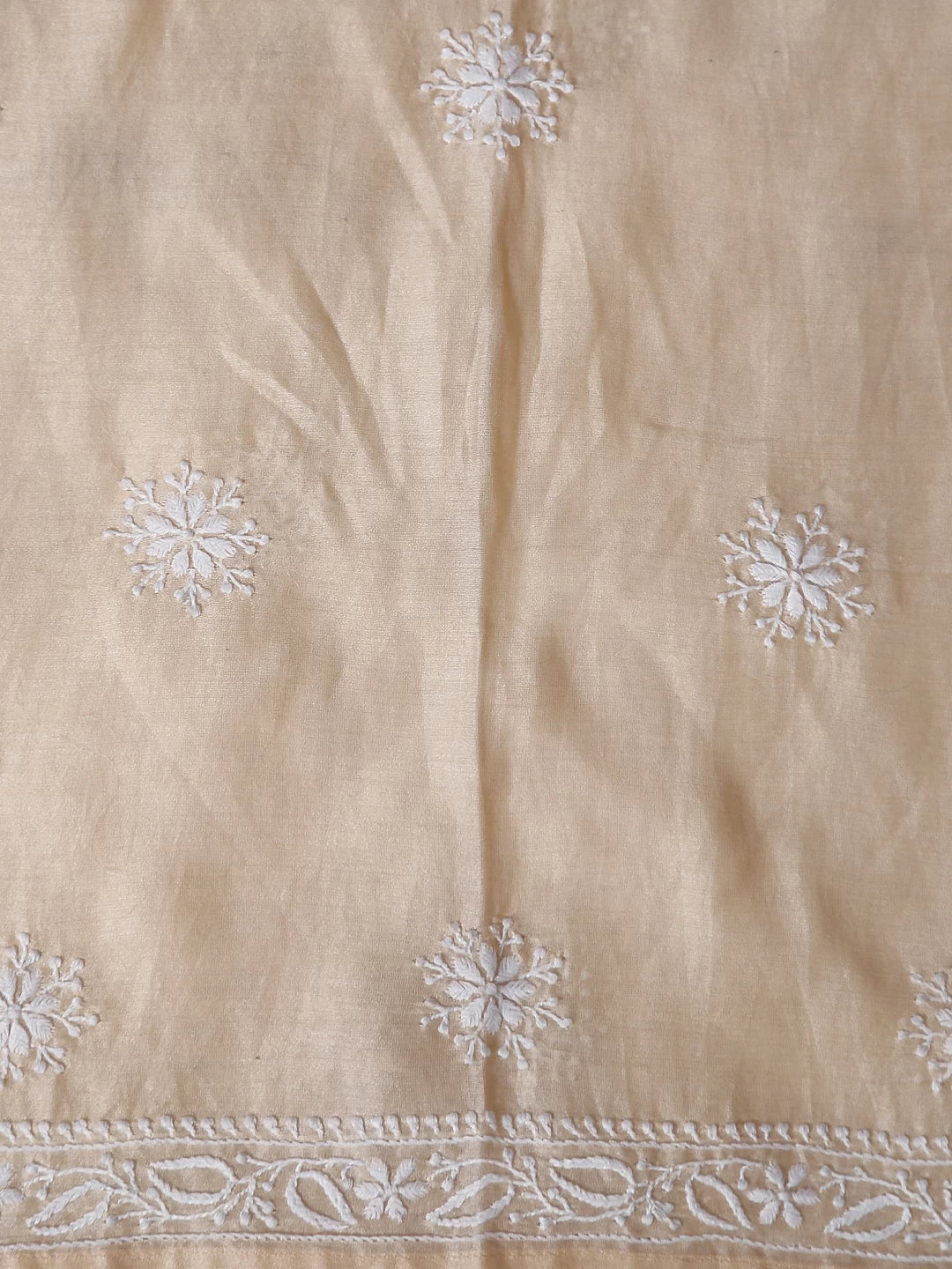 Ada Hand Embroidered Natural Beige Chanderi Lucknowi Chikankari Semi-stitched Kurta Dupatta Set With Zari Work 01A122073