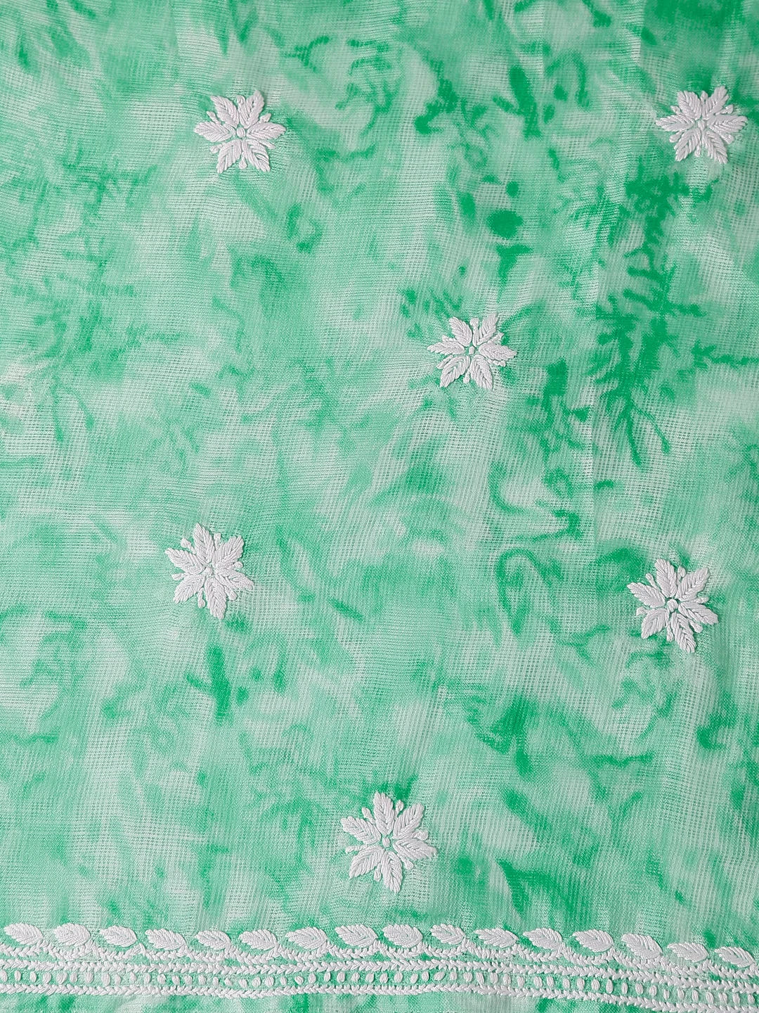 Ada Hand Embroidered Green Kota Silk Lucknowi Chikankari Unstitched Kurta Dupatta Set 01A389456