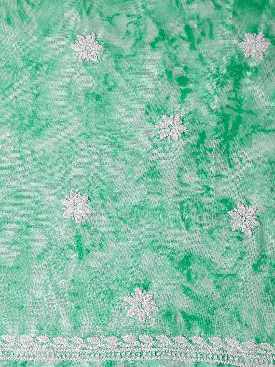 Ada Hand Embroidered Green Kota Silk Lucknowi Chikankari Unstitched Kurta Dupatta Set 01A389456