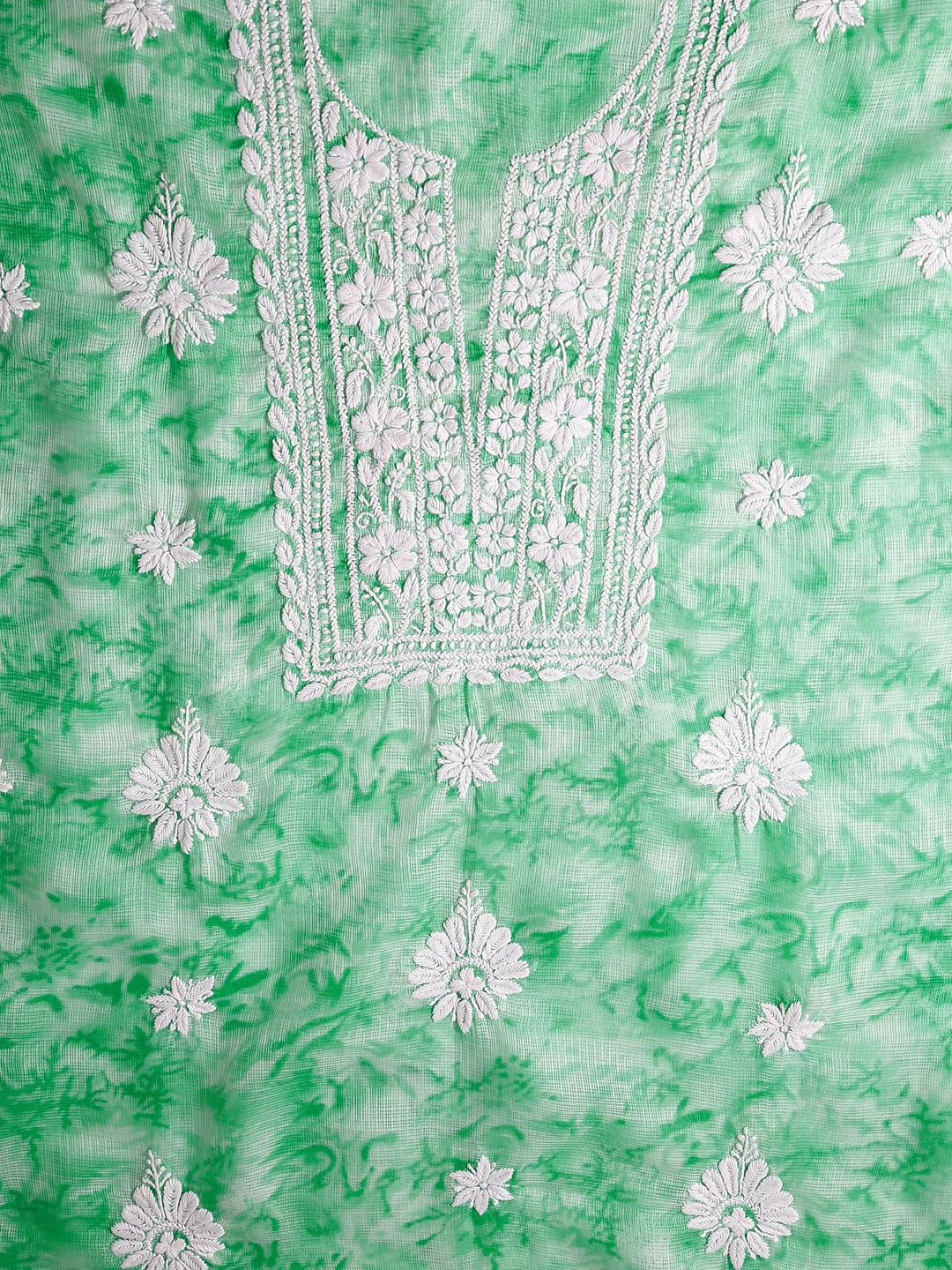 Ada Hand Embroidered Green Kota Silk Lucknowi Chikankari Unstitched Kurta Dupatta Set 01A389456
