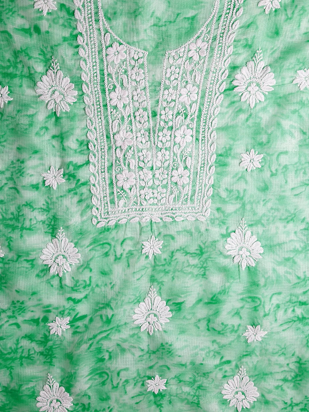 Ada Hand Embroidered Green Kota Silk Lucknowi Chikankari Unstitched Kurta Dupatta Set 01A389456