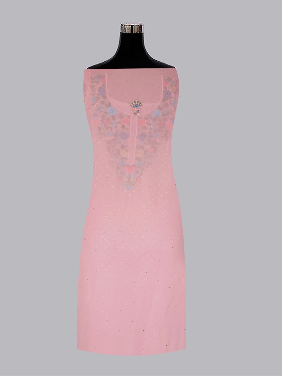 Ada Hand Embroidered Pink Viscose Georgette Lucknowi Chikankari Unstitched Kurta Dupatta Set With Parsi Work 01A388176