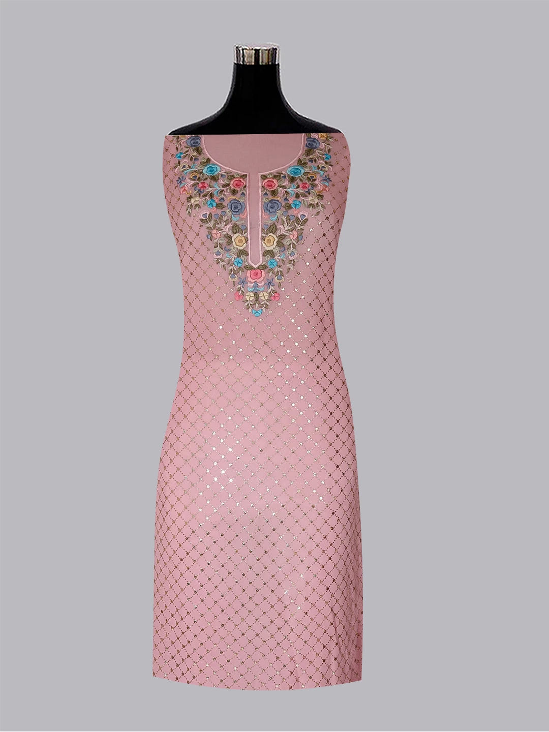 Ada Hand Embroidered Pink Viscose Georgette Lucknowi Chikankari Unstitched Kurta Dupatta Set With Parsi Work 01A388176