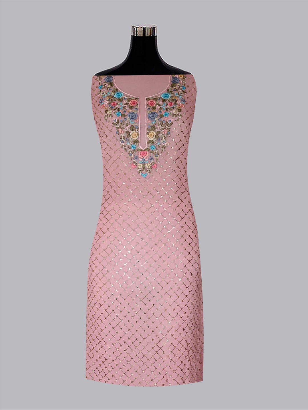 Ada Hand Embroidered Pink Viscose Georgette Lucknowi Chikankari Unstitched Kurta Dupatta Set With Parsi Work 01A388176
