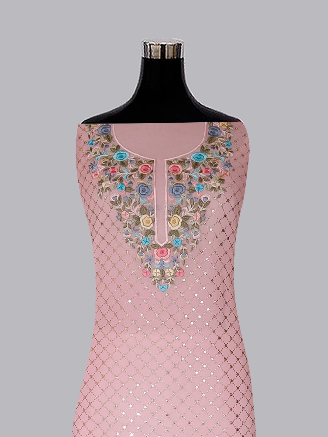 Ada Hand Embroidered Pink Viscose Georgette Lucknowi Chikankari Unstitched Kurta Dupatta Set With Parsi Work 01A388176