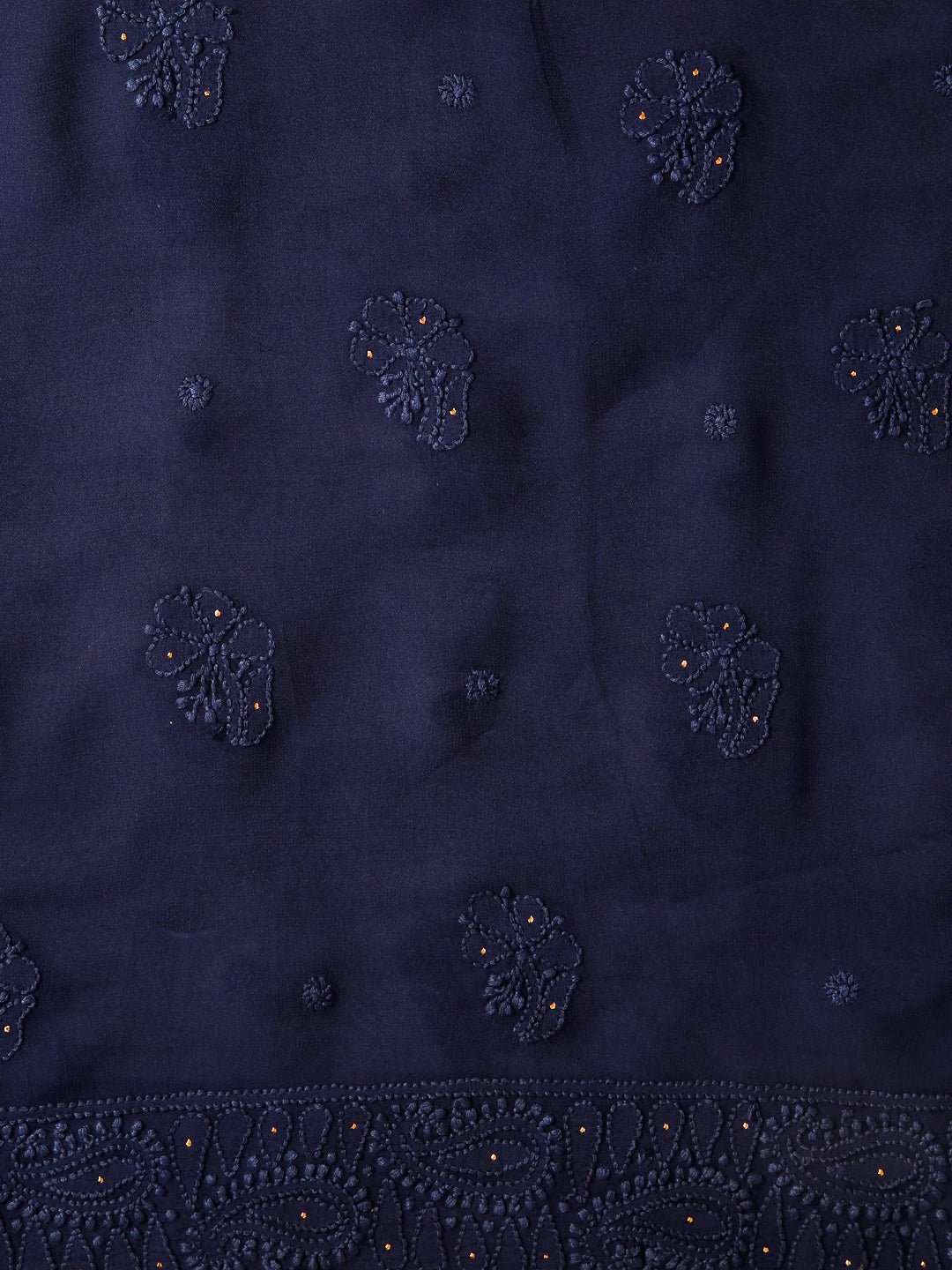 Ada Hand Embroidered Midnight Blue Georgette Lucknowi Chikankari Unstitched Kurta Dupatta Set With Muqaish Work 01A311093