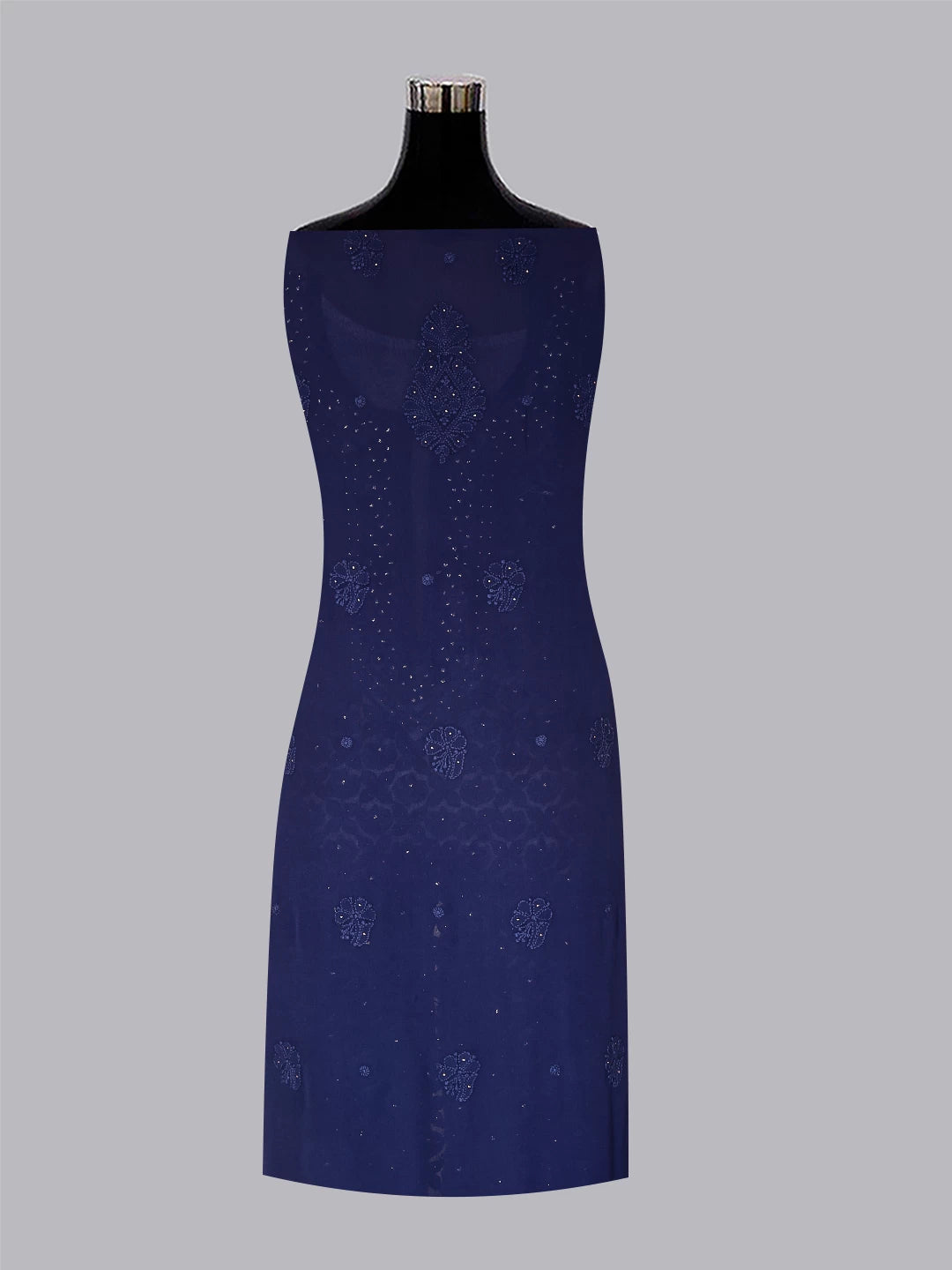 Ada Hand Embroidered Midnight Blue Georgette Lucknowi Chikankari Unstitched Kurta Dupatta Set With Muqaish Work 01A311093