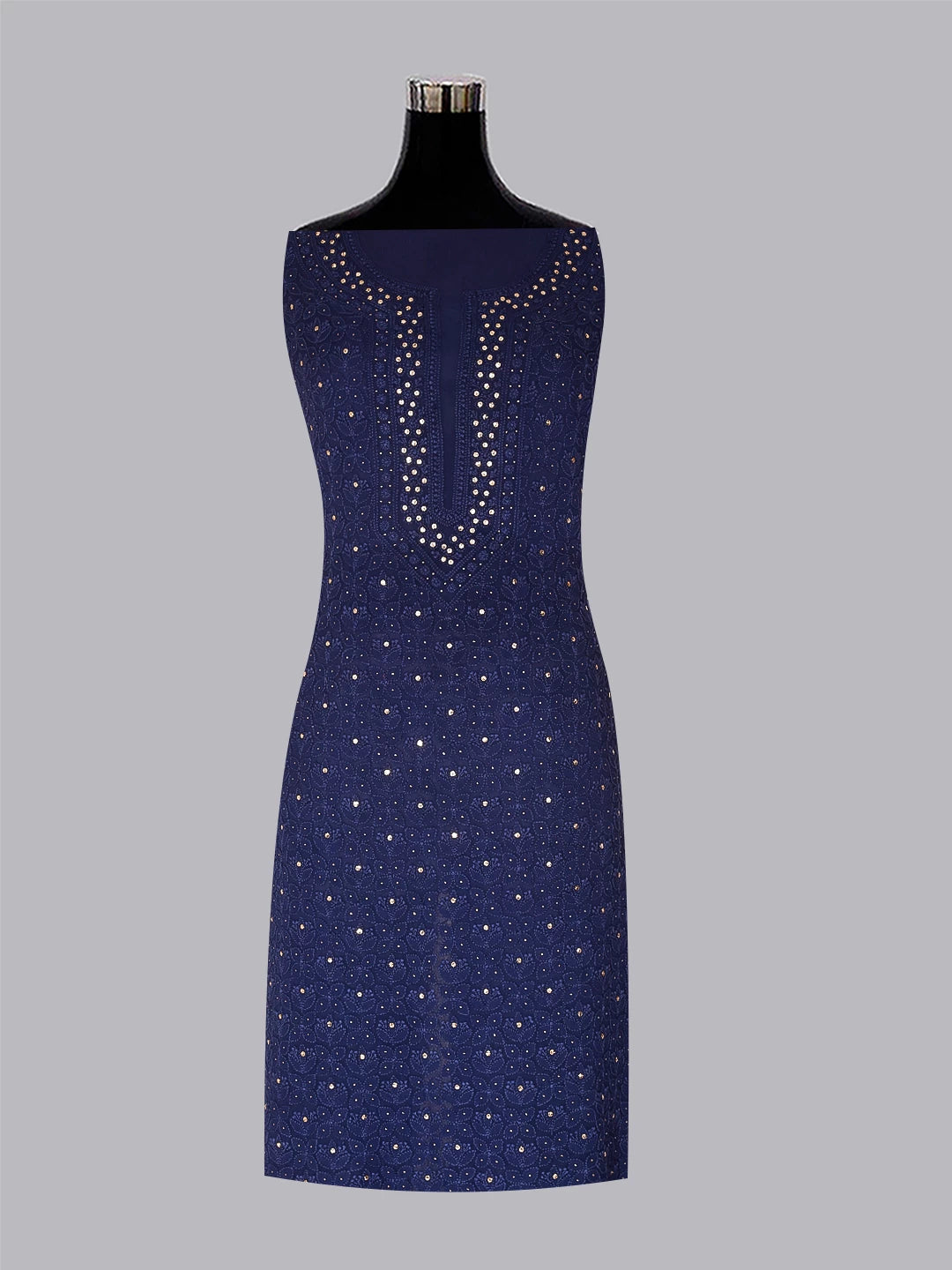 Ada Hand Embroidered Midnight Blue Georgette Lucknowi Chikankari Unstitched Kurta Dupatta Set With Muqaish Work 01A311093