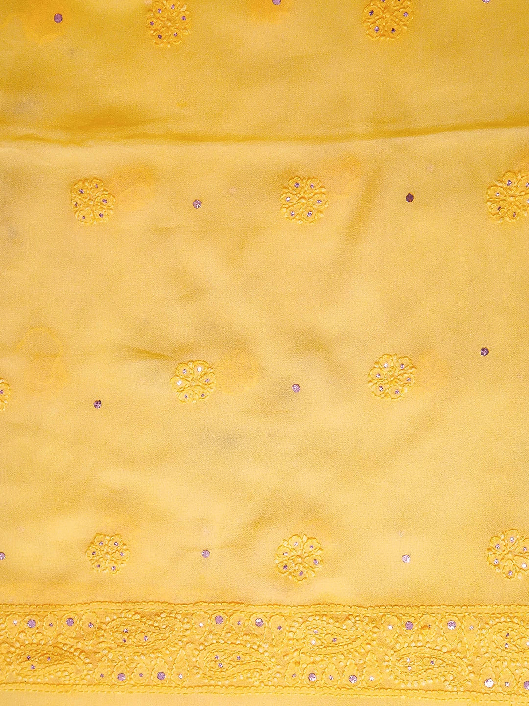 Ada Hand Embroidered Yellow Viscose Georgette Lucknowi Chikankari Unstitched Kurta Dupatta Set With Mukaish Work 01A347784