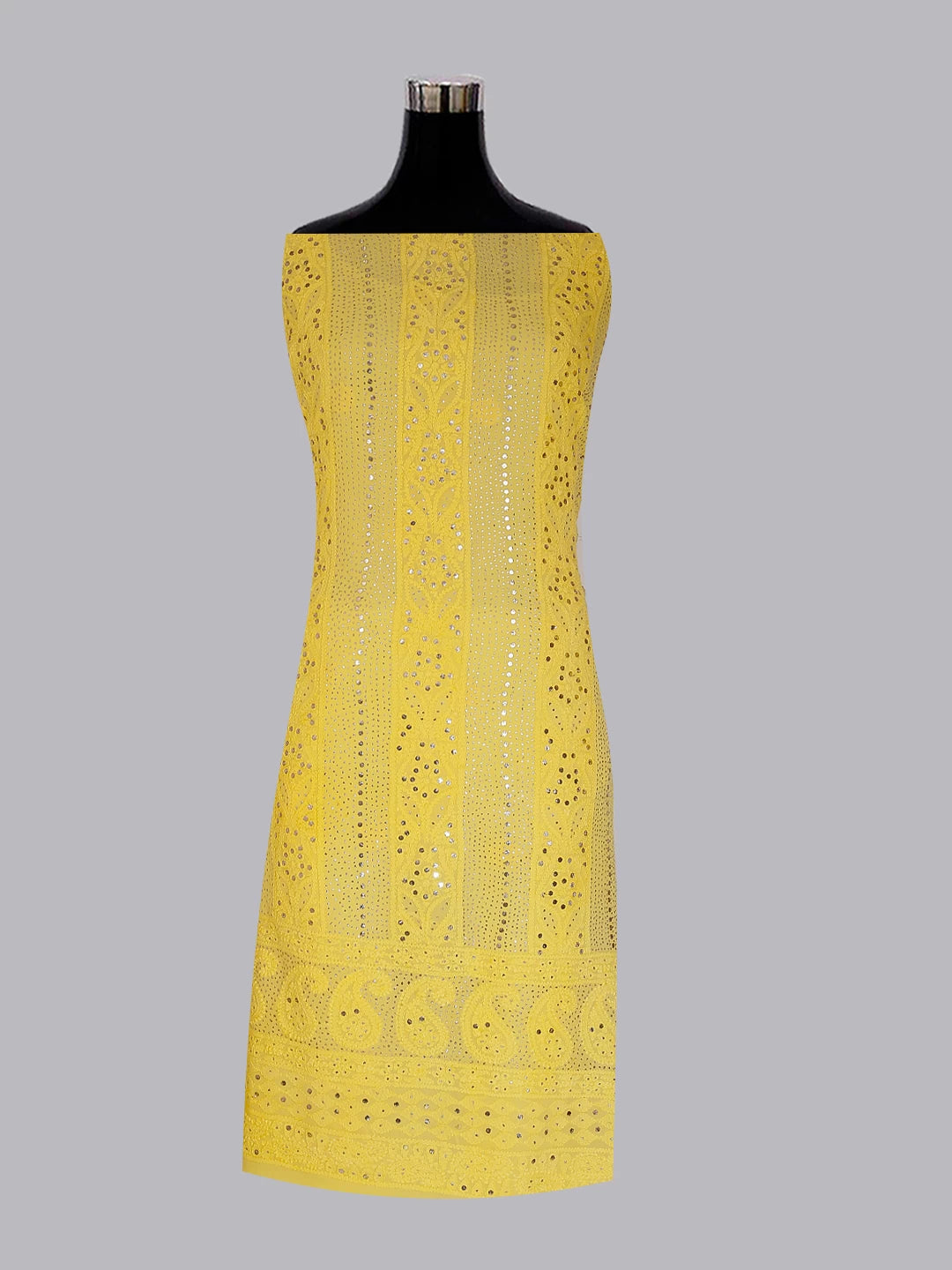 Ada Hand Embroidered Yellow Viscose Georgette Lucknowi Chikankari Unstitched Kurta Dupatta Set With Mukaish Work 01A347784