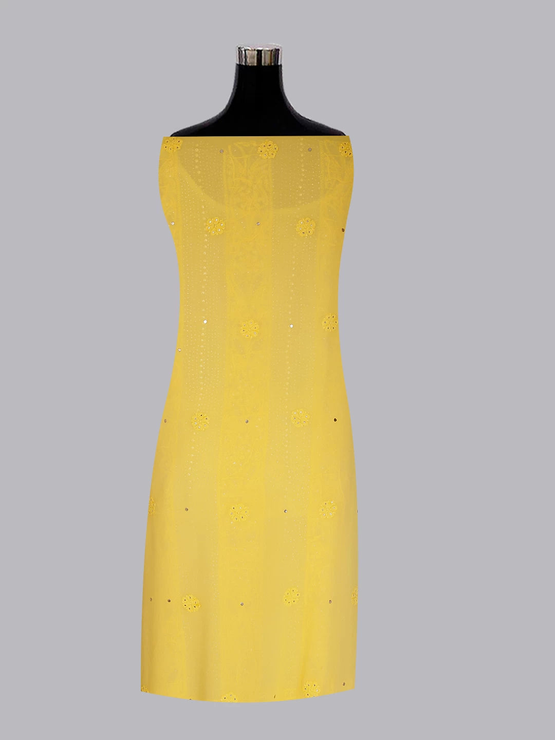 Ada Hand Embroidered Yellow Viscose Georgette Lucknowi Chikankari Unstitched Kurta Dupatta Set With Mukaish Work 01A347784