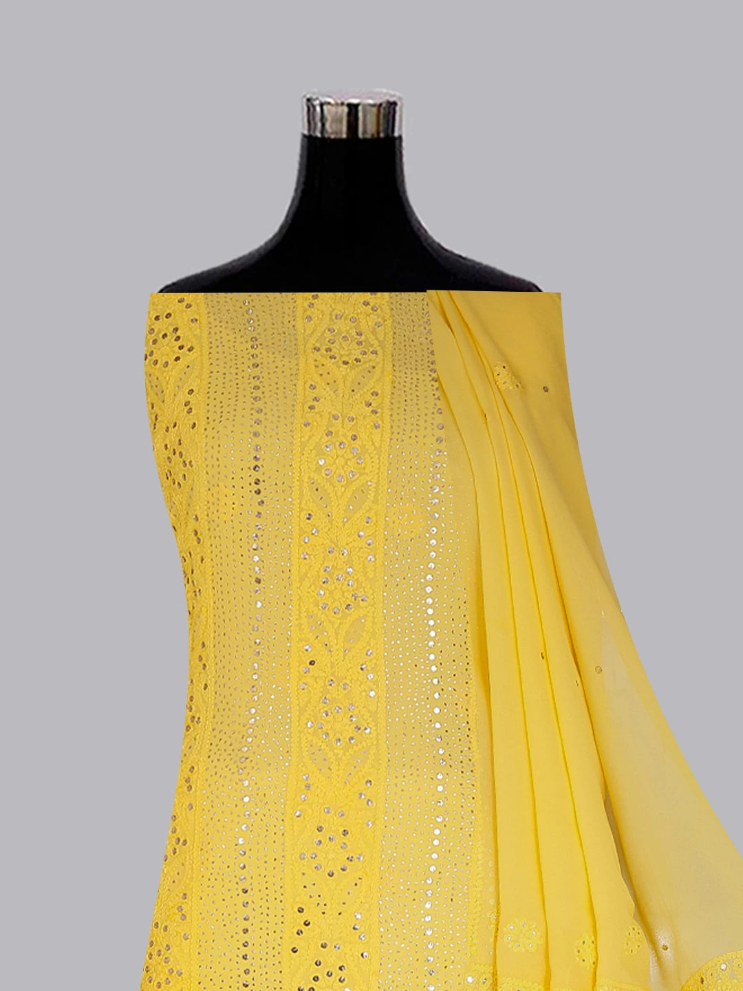 Ada Hand Embroidered Yellow Viscose Georgette Lucknowi Chikankari Unstitched Kurta Dupatta Set With Mukaish Work 01A347784