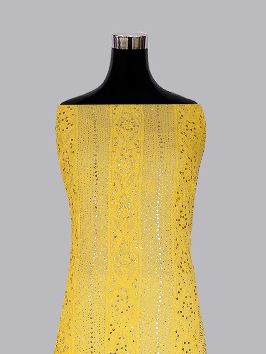 Ada Hand Embroidered Yellow Viscose Georgette Lucknowi Chikankari Unstitched Kurta Dupatta Set With Mukaish Work 01A347784