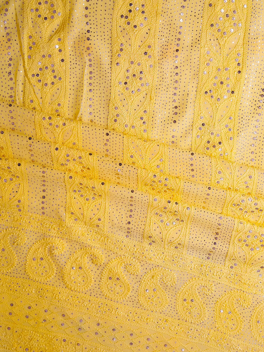 Ada Hand Embroidered Yellow Viscose Georgette Lucknowi Chikankari Unstitched Kurta Dupatta Set With Mukaish Work 01A347784