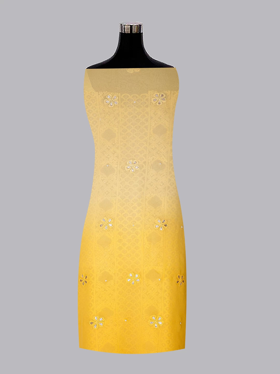 Ada Hand Embroidered Ombre Shade Of Yellow Georgette Lucknowi Chikankari Unstitched Kurta Dupatta Set With Gotapatti Work 01A374445
