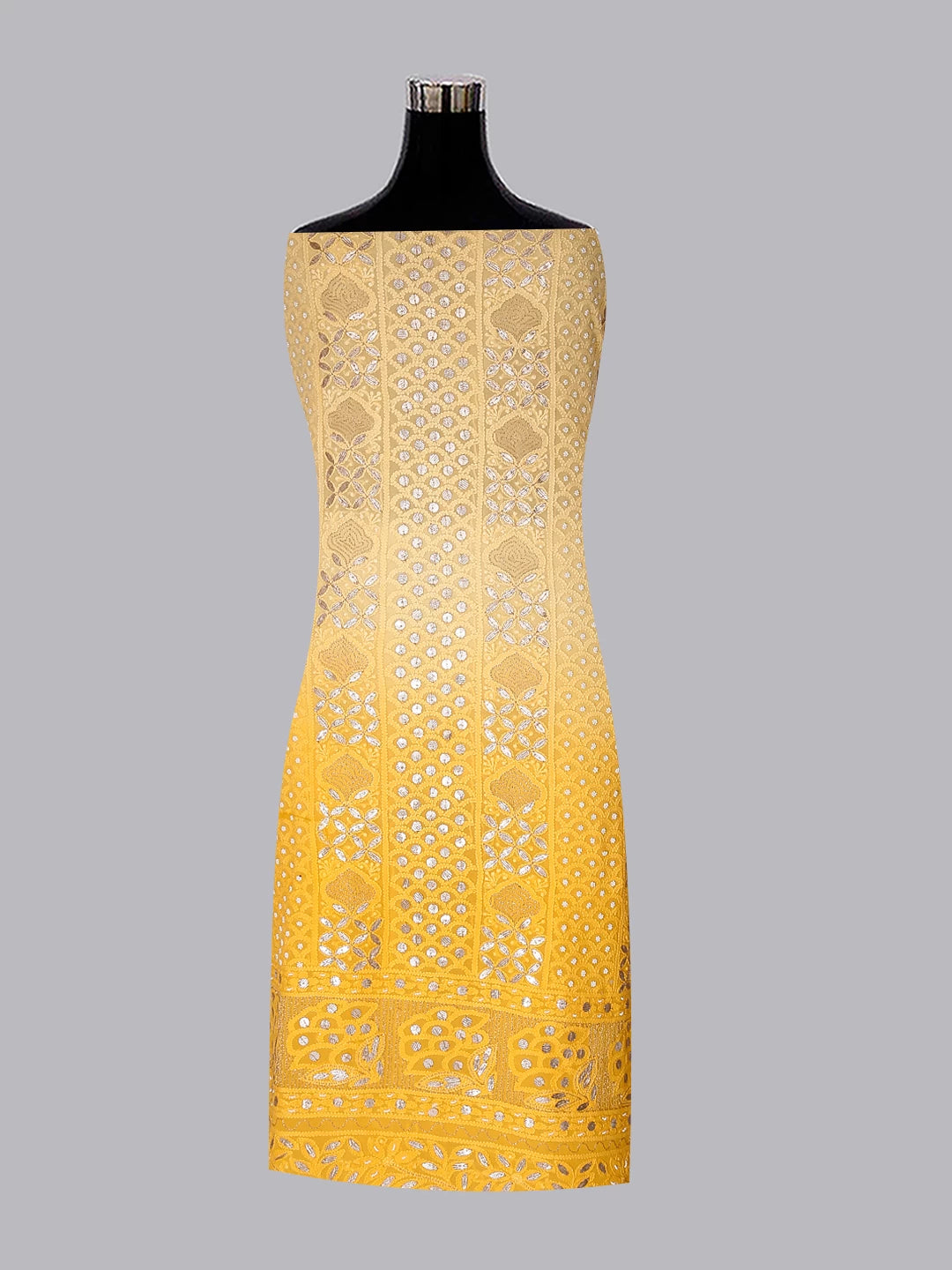 Ada Hand Embroidered Ombre Shade Of Yellow Georgette Lucknowi Chikankari Unstitched Kurta Dupatta Set With Gotapatti Work 01A374445
