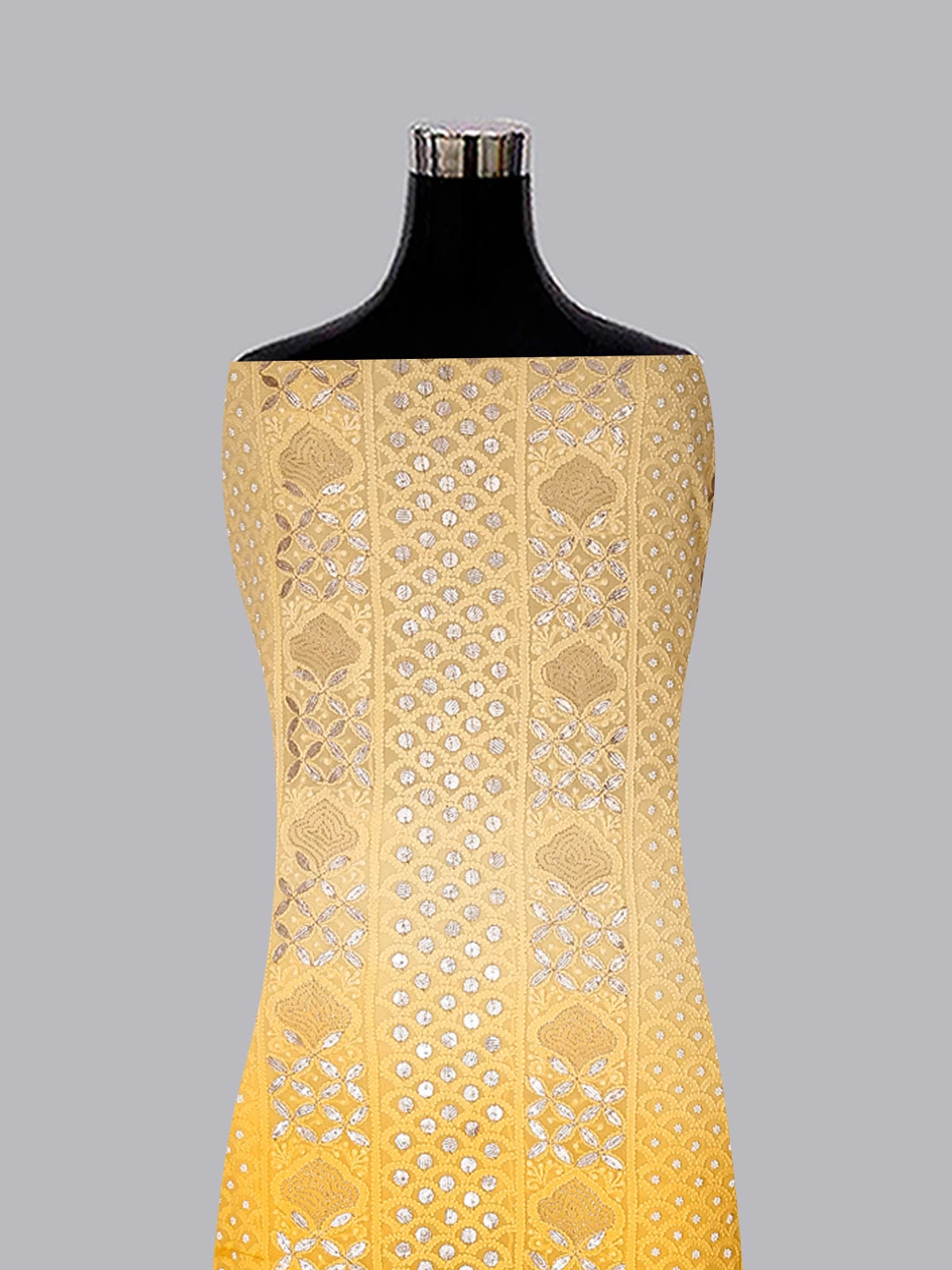 Ada Hand Embroidered Ombre Shade Of Yellow Georgette Lucknowi Chikankari Unstitched Kurta Dupatta Set With Gotapatti Work 01A374445