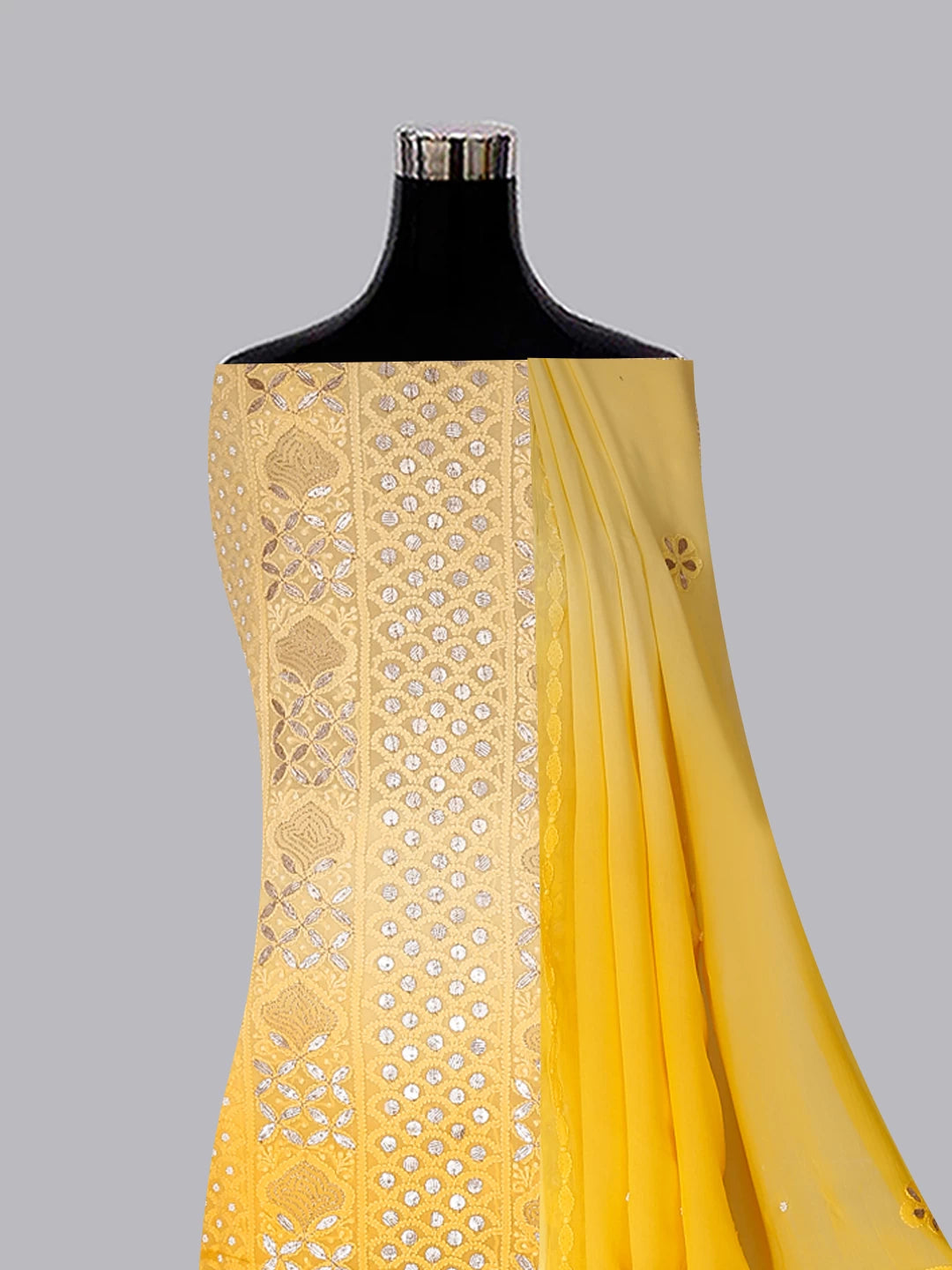 Ada Hand Embroidered Ombre Shade Of Yellow Georgette Lucknowi Chikankari Unstitched Kurta Dupatta Set With Gotapatti Work 01A374445