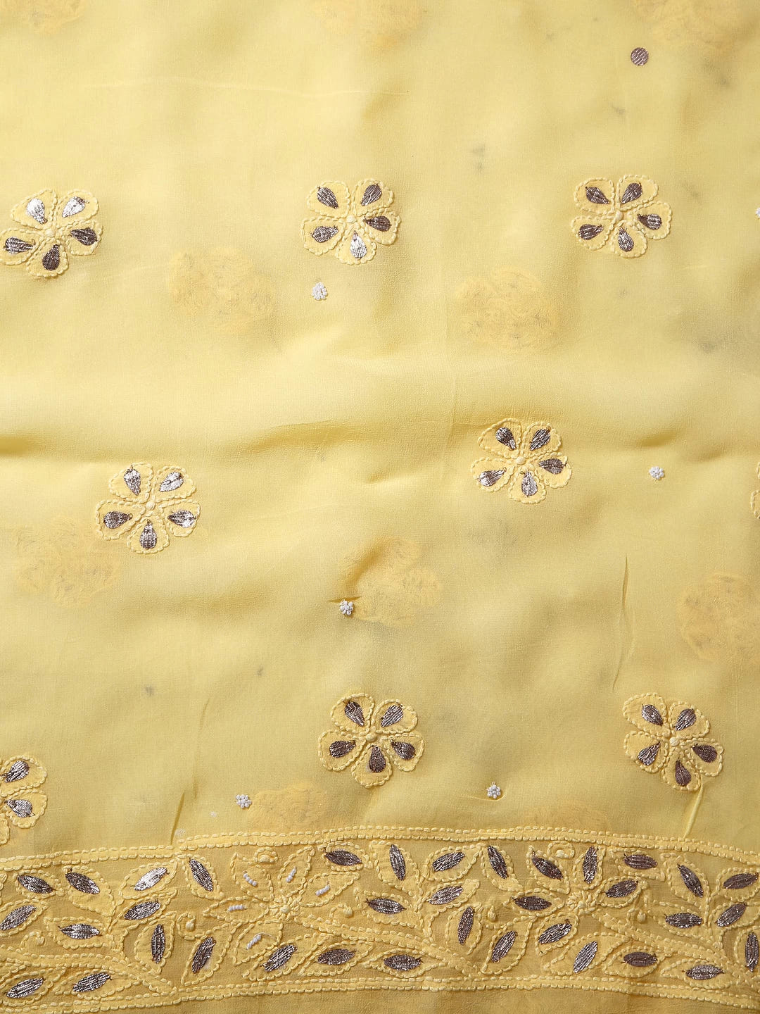 Ada Hand Embroidered Ombre Shade Of Yellow Georgette Lucknowi Chikankari Unstitched Kurta Dupatta Set With Gotapatti Work 01A374445