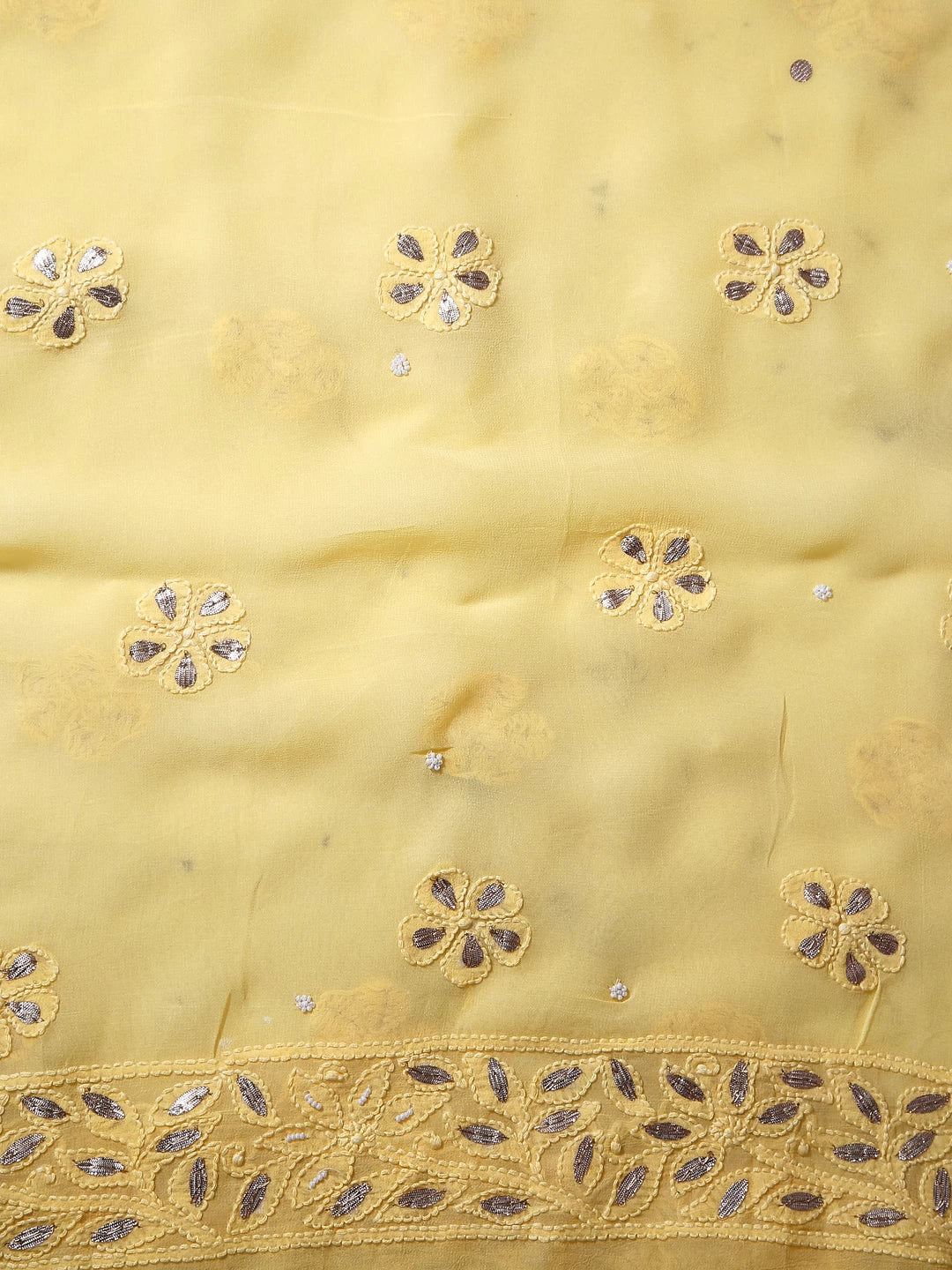Ada Hand Embroidered Ombre Shade Of Yellow Georgette Lucknowi Chikankari Unstitched Kurta Dupatta Set With Gotapatti Work 01A374445