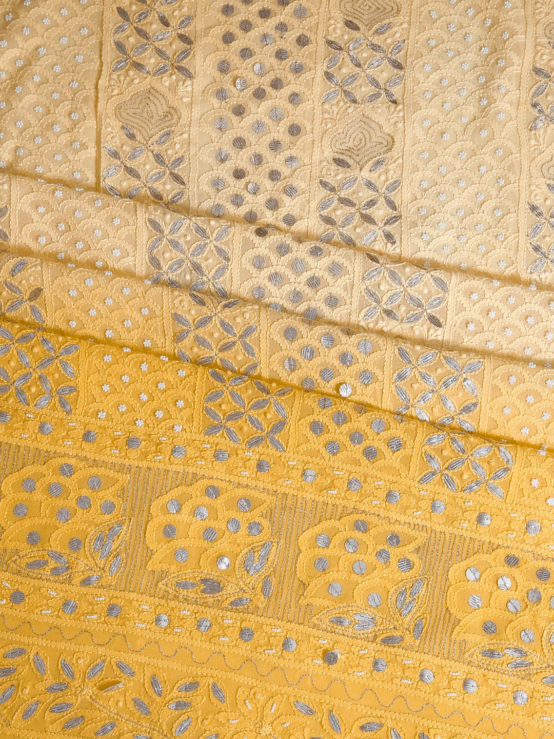 Ada Hand Embroidered Ombre Shade Of Yellow Georgette Lucknowi Chikankari Unstitched Kurta Dupatta Set With Gotapatti Work 01A374445