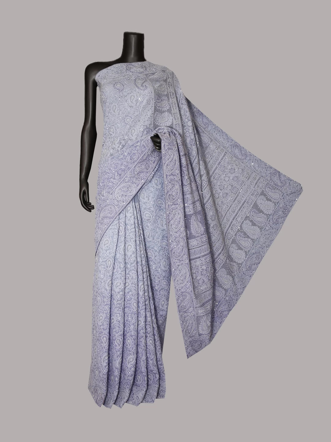 Ada Hand Embroidered Mauve Ombre Shade Georgette Lucknowi Chikankari Saree/Blouse With Sequinned Work 01A368753