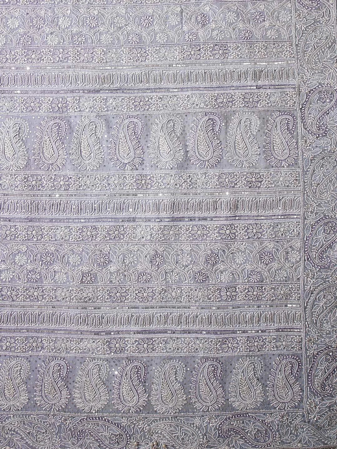 Ada Hand Embroidered Mauve Ombre Shade Georgette Lucknowi Chikankari Saree/Blouse With Sequinned Work 01A368753