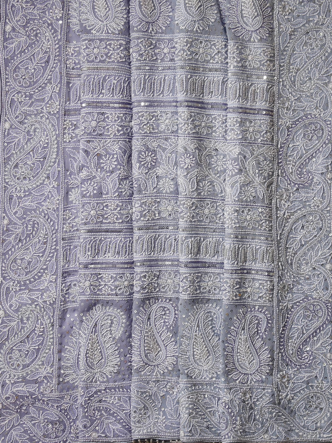 Ada Hand Embroidered Mauve Ombre Shade Georgette Lucknowi Chikankari Saree/Blouse With Sequinned Work 01A368753