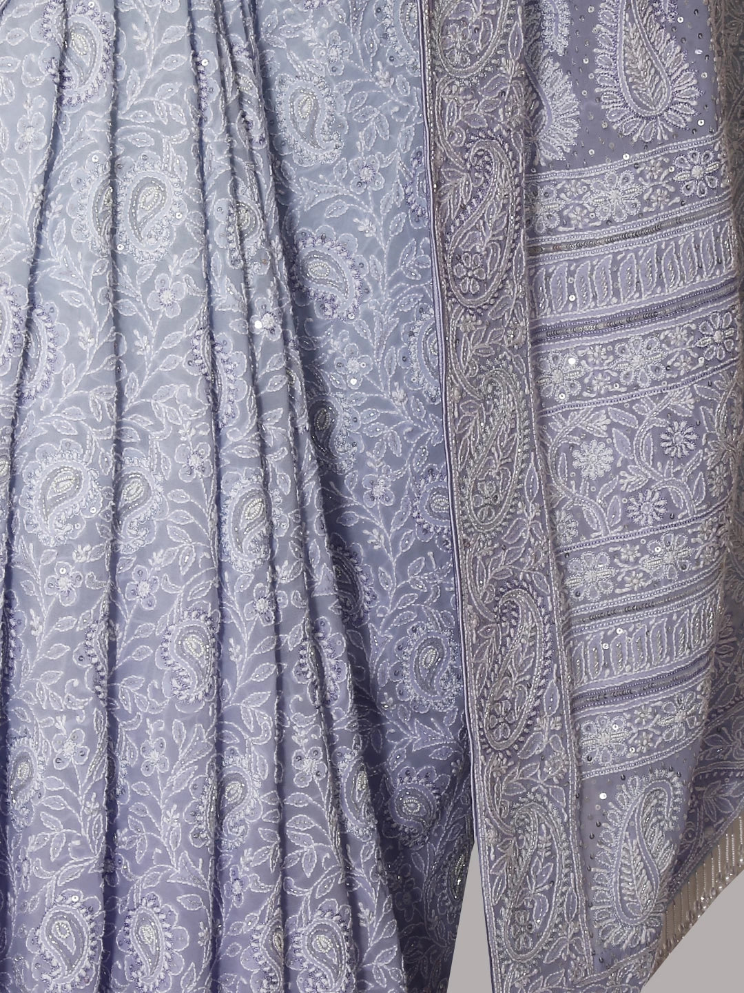 Ada Hand Embroidered Mauve Ombre Shade Georgette Lucknowi Chikankari Saree/Blouse With Sequinned Work 01A368753