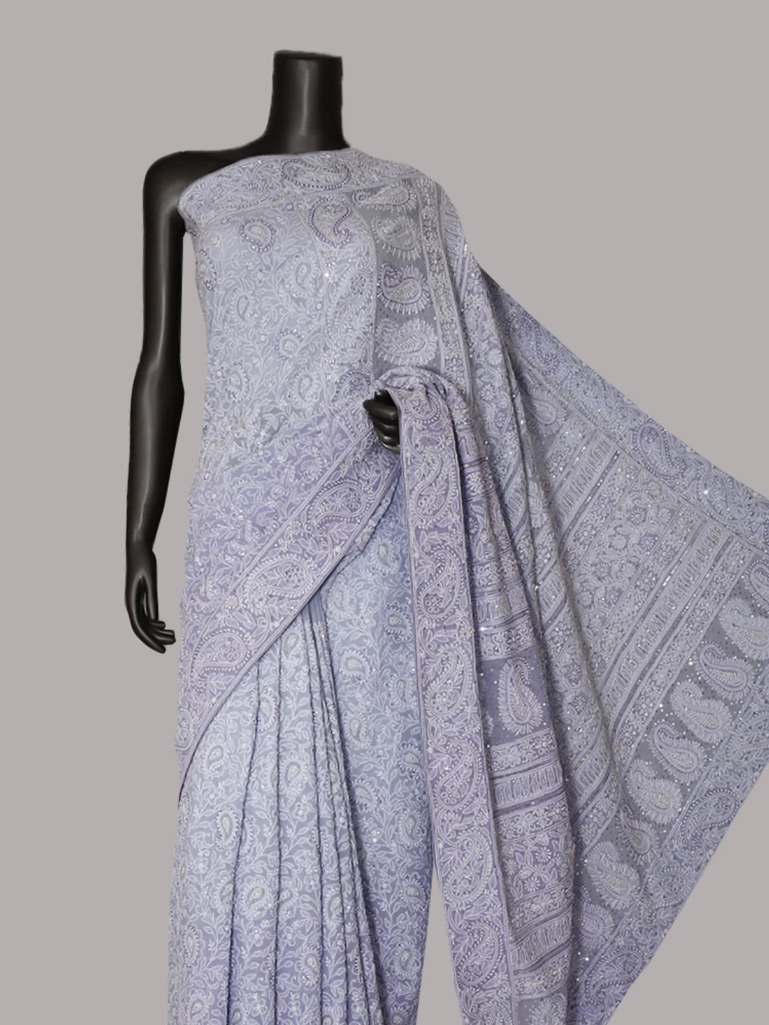 Ada Hand Embroidered Mauve Ombre Shade Georgette Lucknowi Chikankari Saree/Blouse With Sequinned Work 01A368753