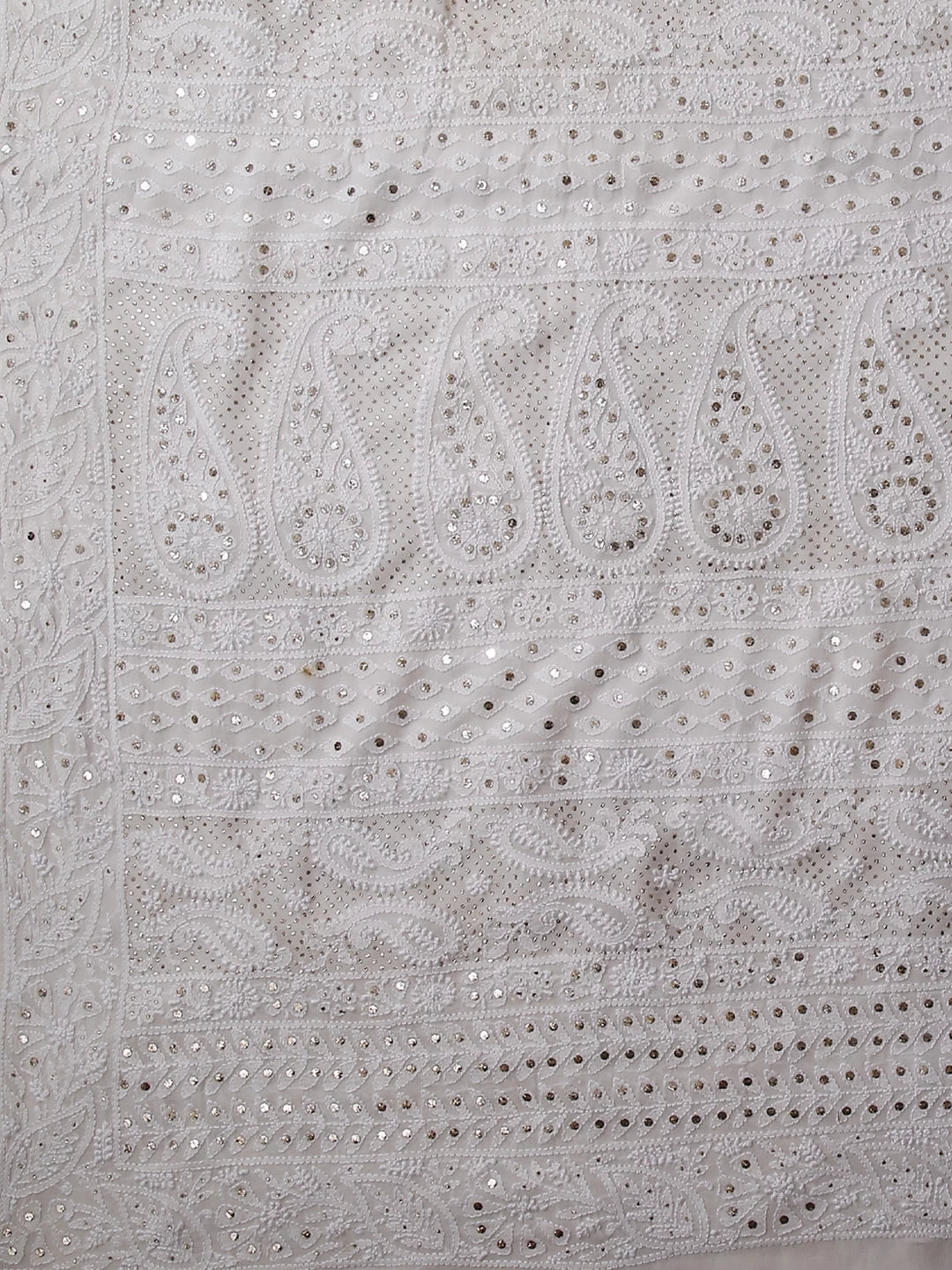 Ada Hand Embroidered Off White Pure Georgette Lucknowi Chikankari Saree/Blouse With Muqaish Work 01A286808