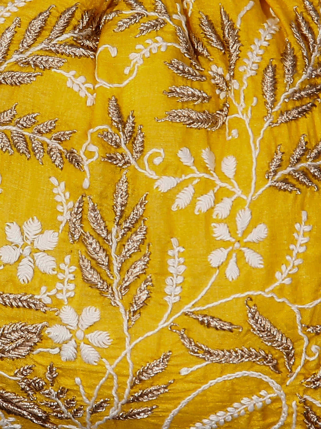 Ada Hand Embroidered Yellow Silk Lucknowi Chikankari Potli Bag With Zari Work 01A447215