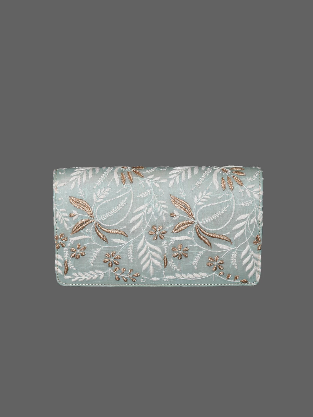 Ada Hand Embroidered Pastel Green Silk Lucknowi Chikankari Clutch Handbag With Zari Work 01A447193
