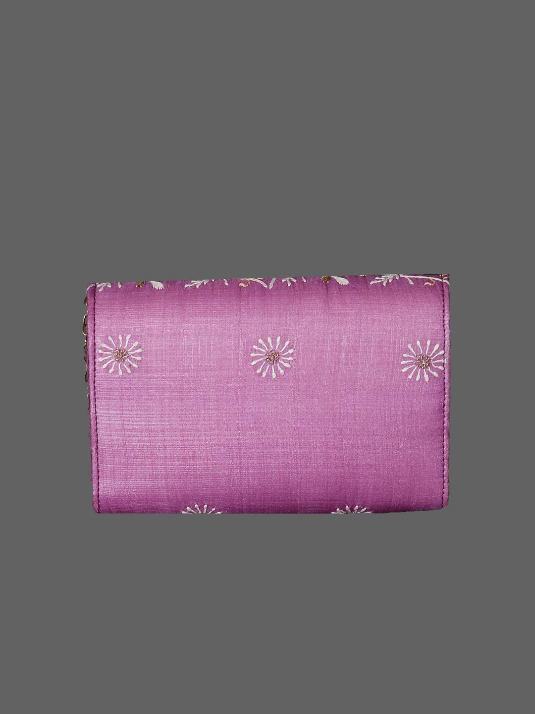 Ada Hand Embroidered Lilac Silk Lucknowi Chikankari Clutch With Zari Work 01A449426