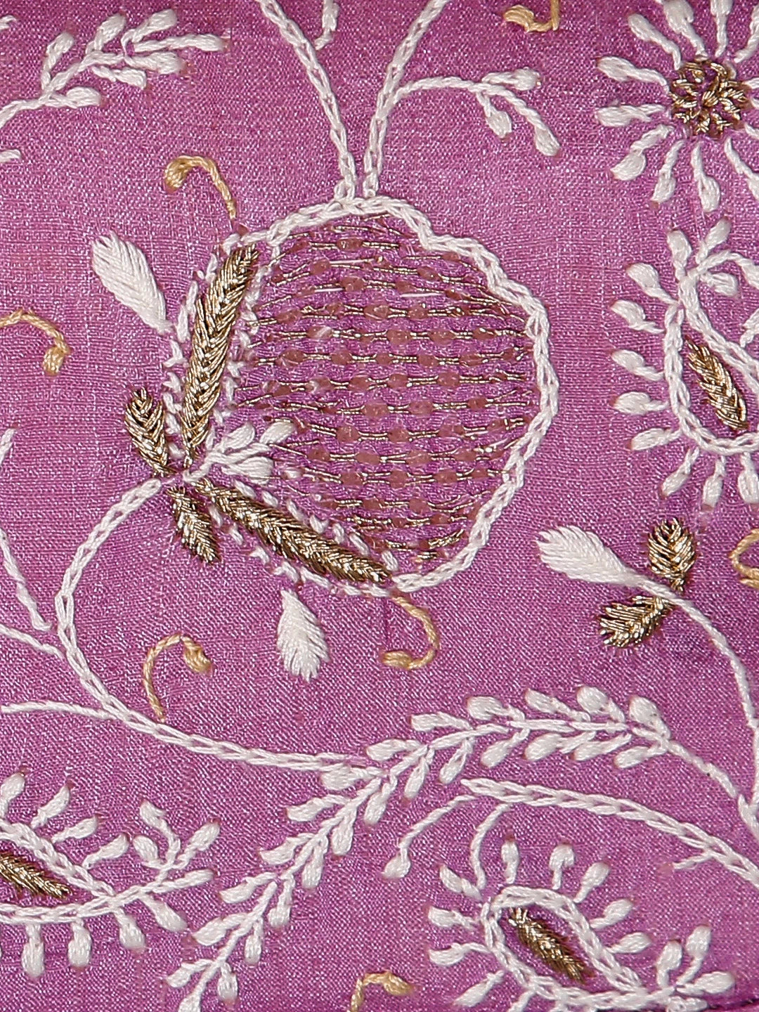 Ada Hand Embroidered Lilac Silk Lucknowi Chikankari Clutch With Zari Work 01A449426