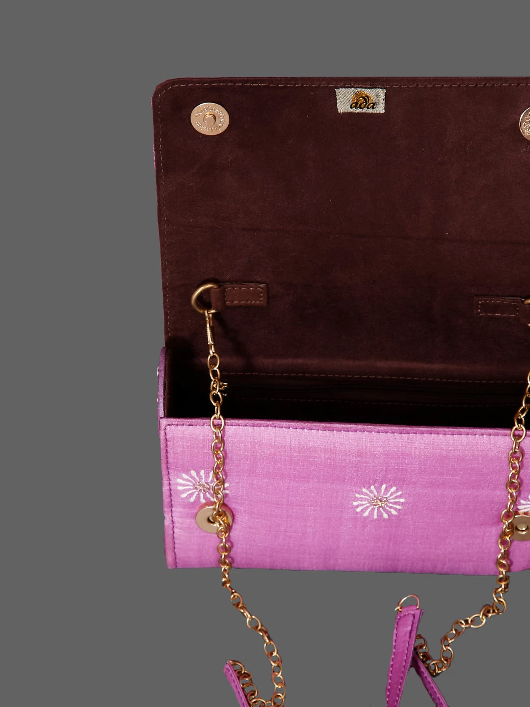 Ada Hand Embroidered Lilac Silk Lucknowi Chikankari Clutch With Zari Work 01A449426
