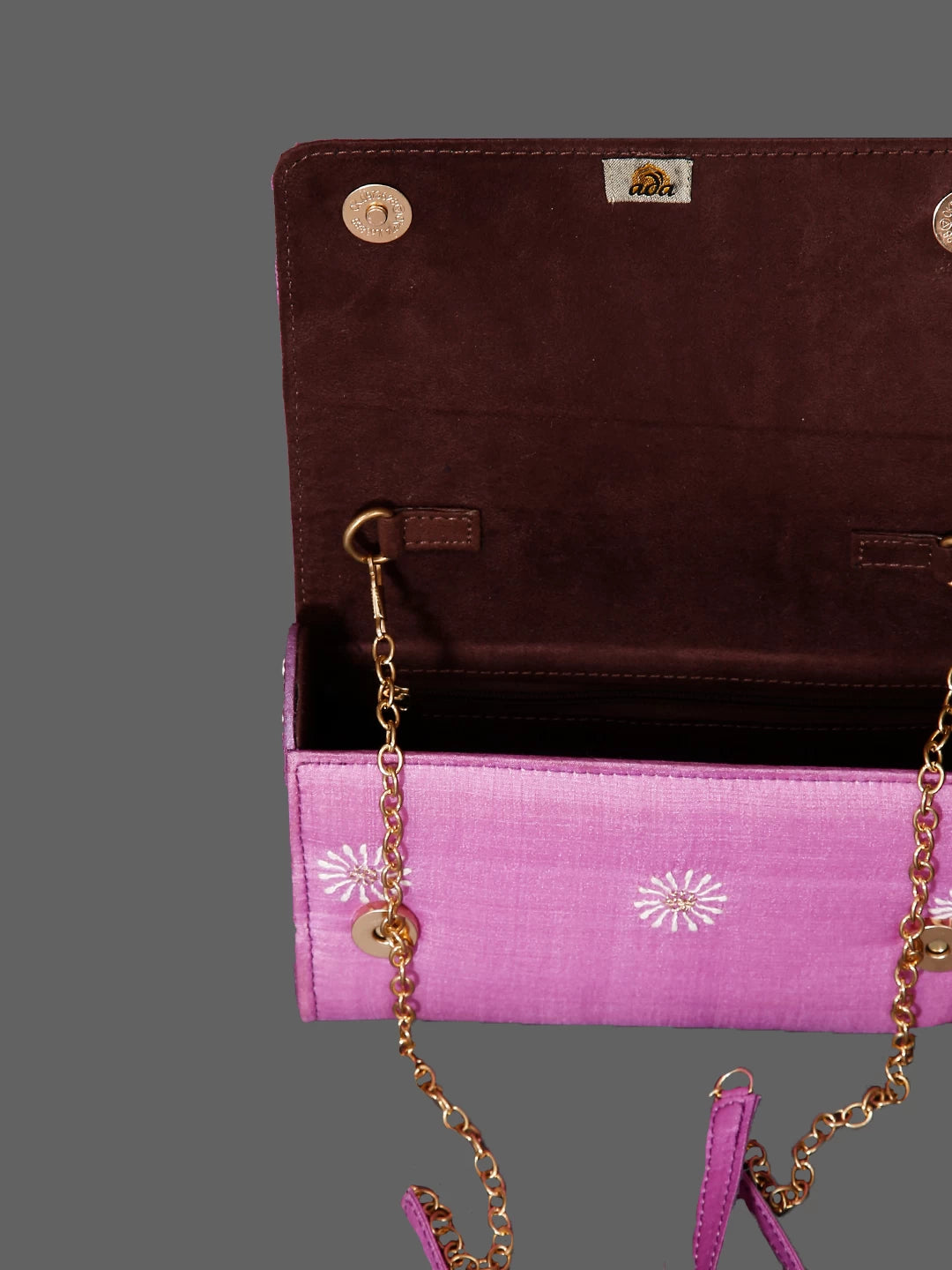 Ada Hand Embroidered Lilac Silk Lucknowi Chikankari Clutch With Zari Work 01A449426