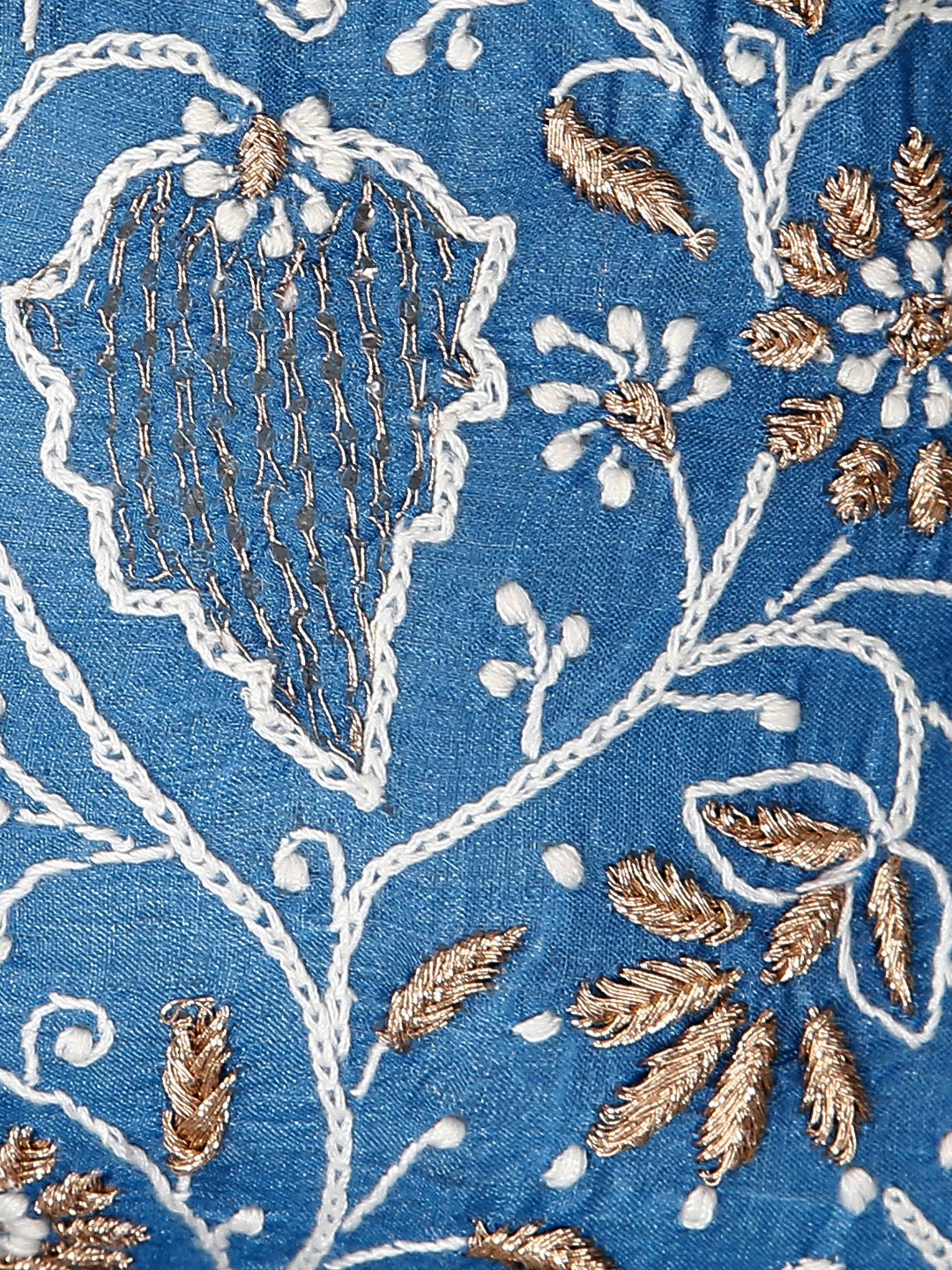 Ada Hand Embroidered Blue Silk Lucknowi Chikankari Potli Bag With Zari Work 01A436576