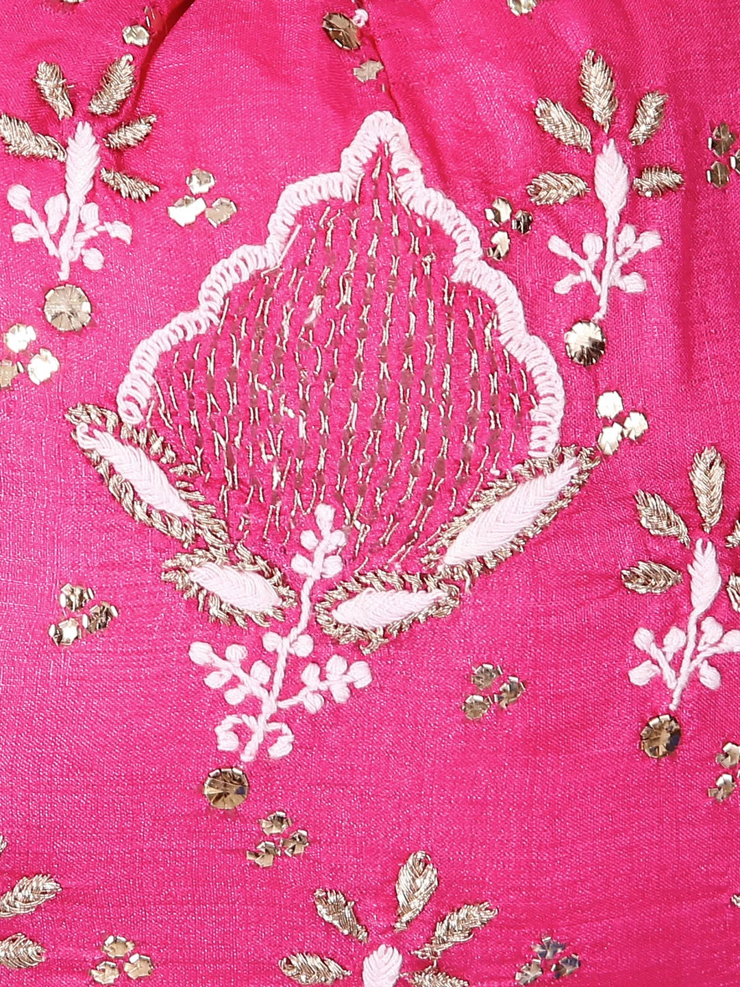 Ada Hand Embroidered Fuchsia Pink Silk Lucknowi Chikankari Potli Bag With Muqaish Work 01A447217