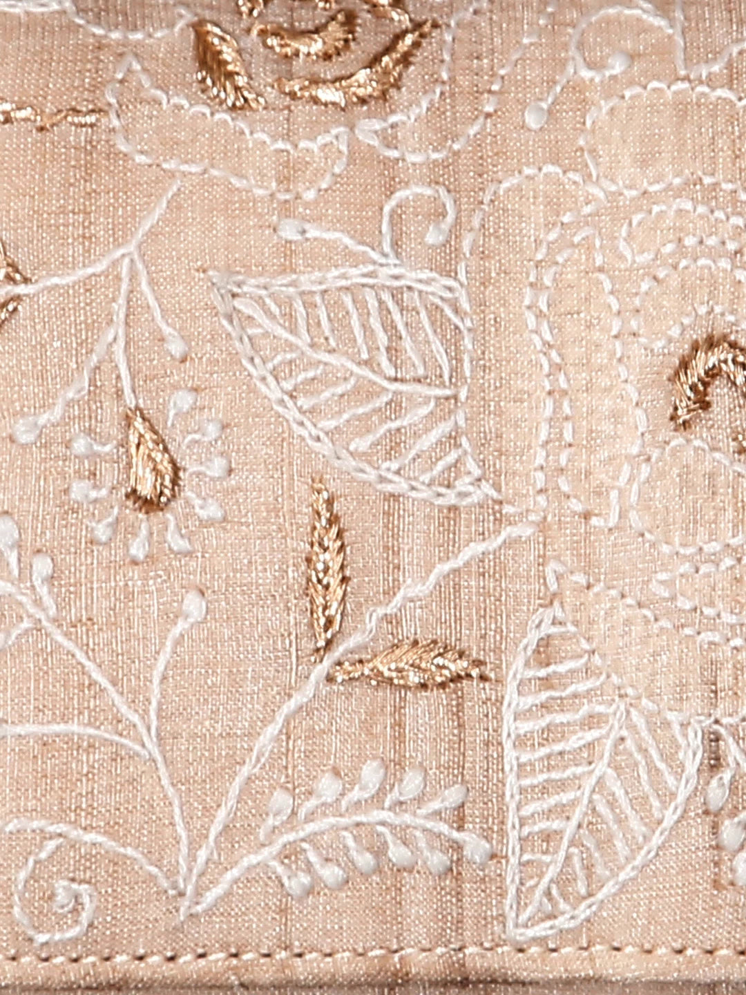 Ada Hand Embroidered Natural Fawn Silk Lucknowi Chikankari Clutch With Zari Work 01A429760