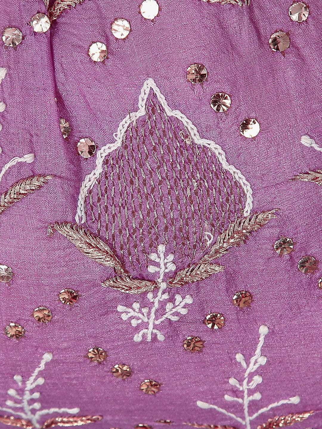 Ada Hand Embroidered Mauve Silk Lucknowi Chikankari Potli Bag With Muqaish Work 01A398087