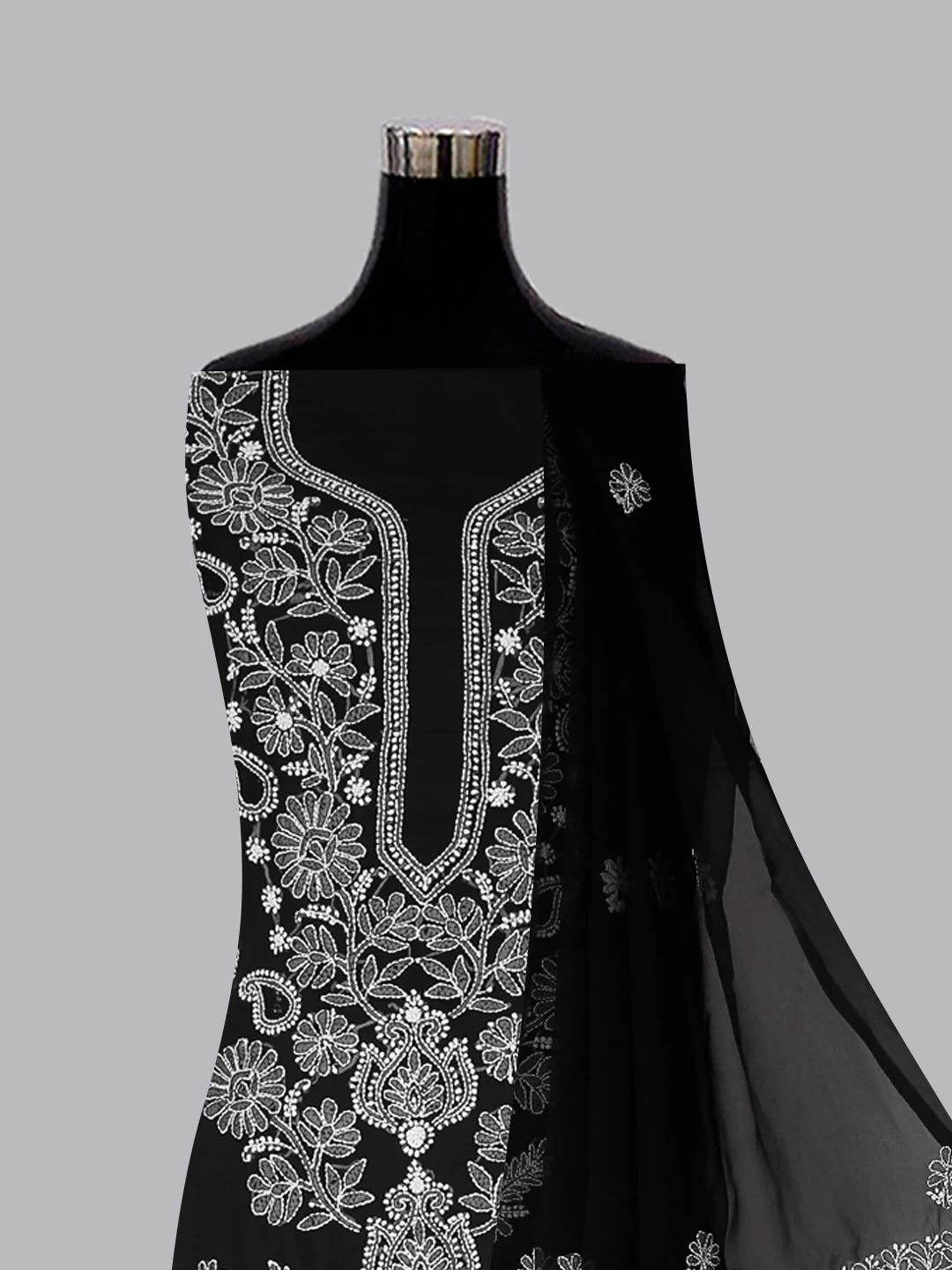 Ada Hand Embroidered Black Georgette Lucknowi Chikankari Unstitched Suit Piece A211279