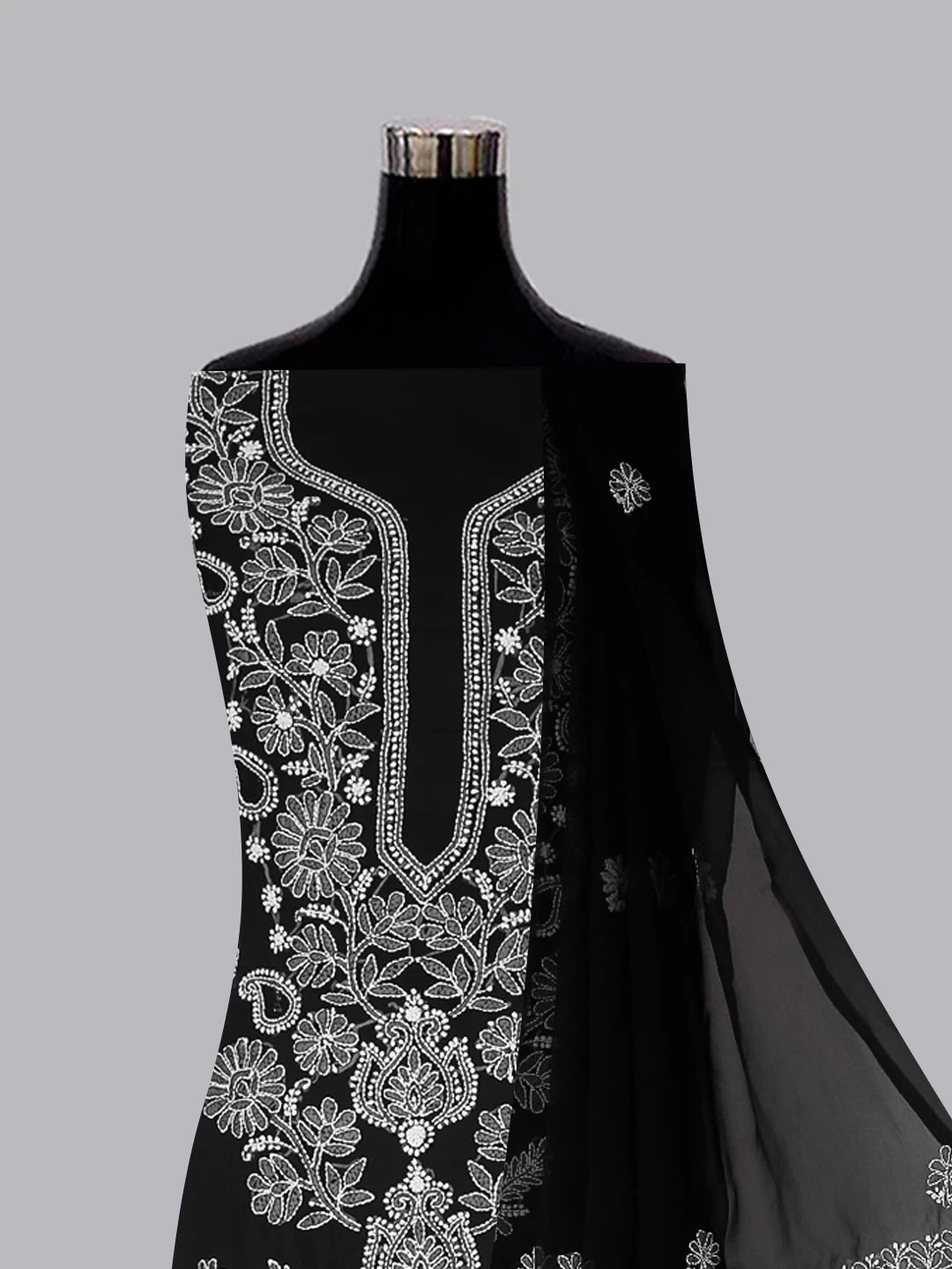 Ada Hand Embroidered Black Georgette Lucknowi Chikankari Unstitched Suit Piece A211279