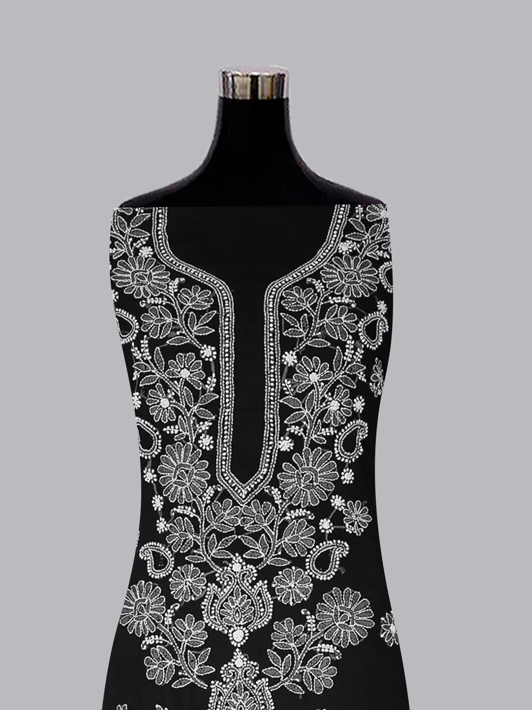 Ada Hand Embroidered Black Georgette Lucknowi Chikankari Unstitched Suit Piece A211279