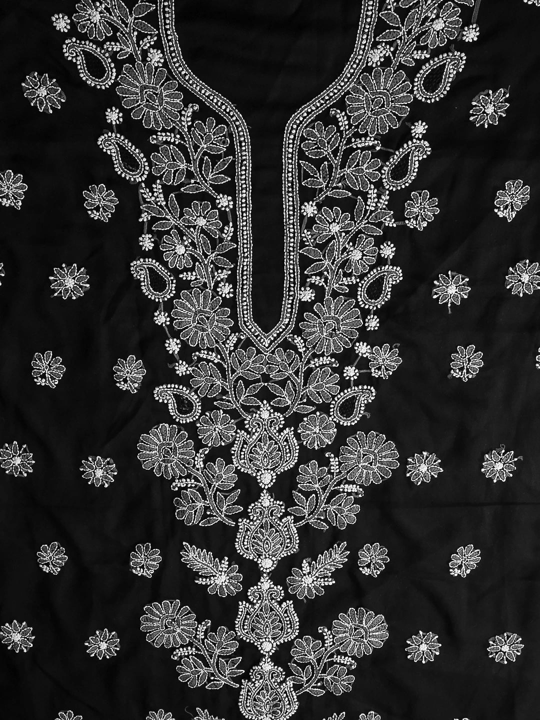 Ada Hand Embroidered Black Georgette Lucknowi Chikankari Unstitched Suit Piece A211279