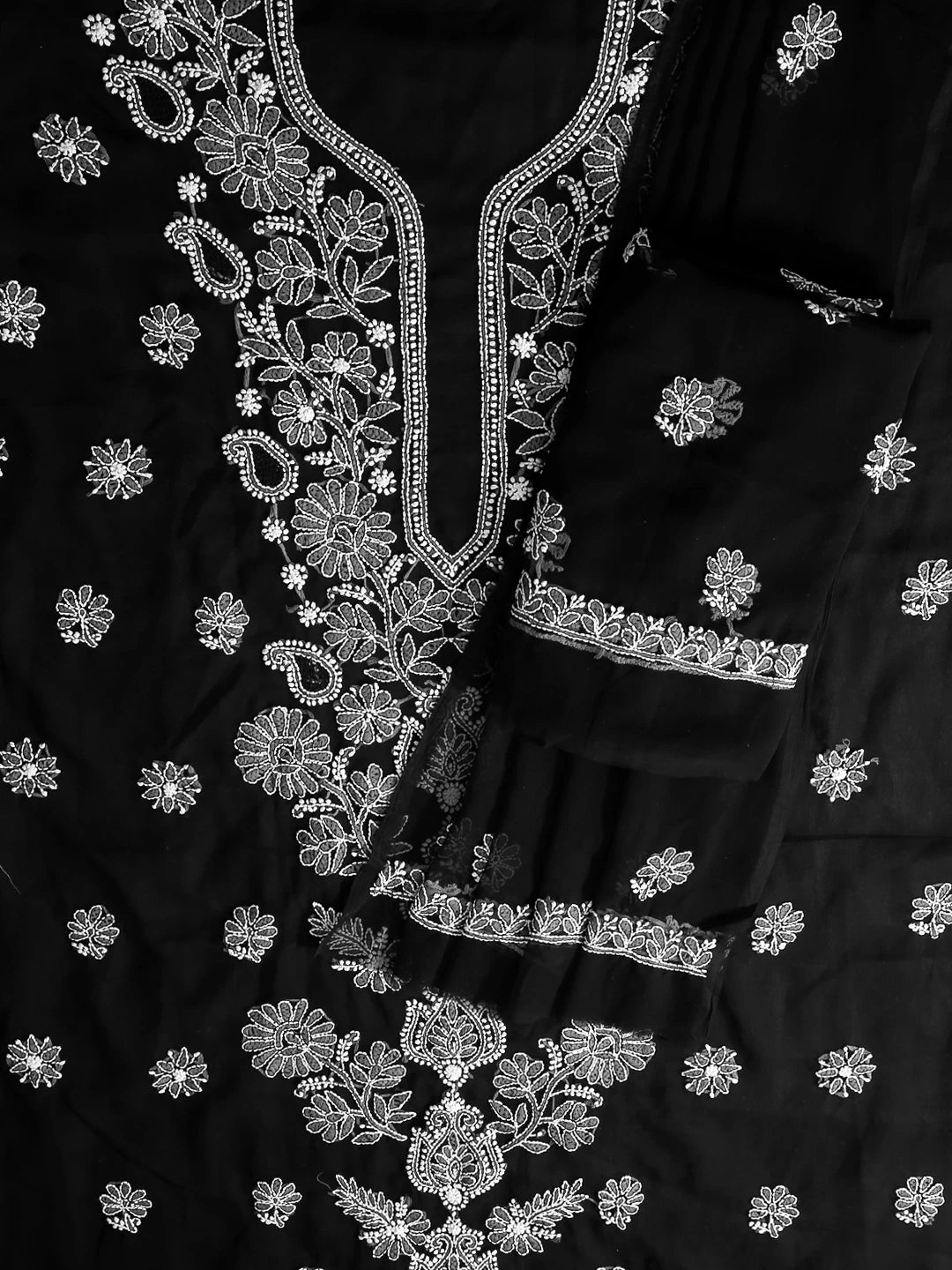 Ada Hand Embroidered Black Georgette Lucknowi Chikankari Unstitched Suit Piece A211279