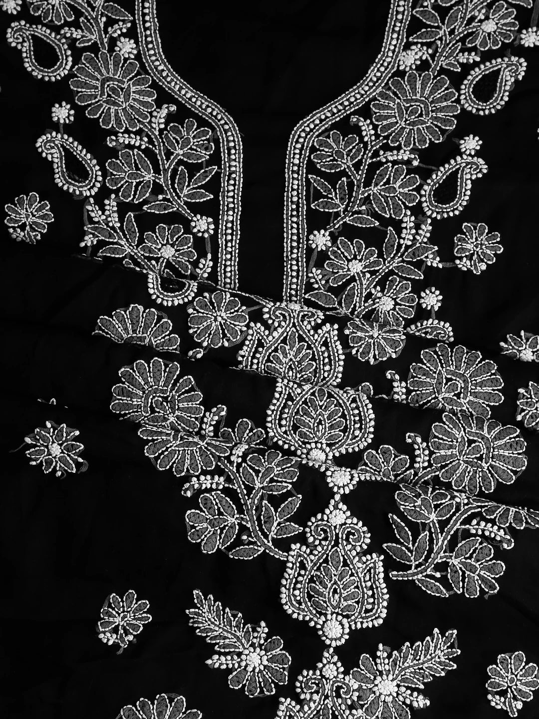 Ada Hand Embroidered Black Georgette Lucknowi Chikankari Unstitched Suit Piece A211279