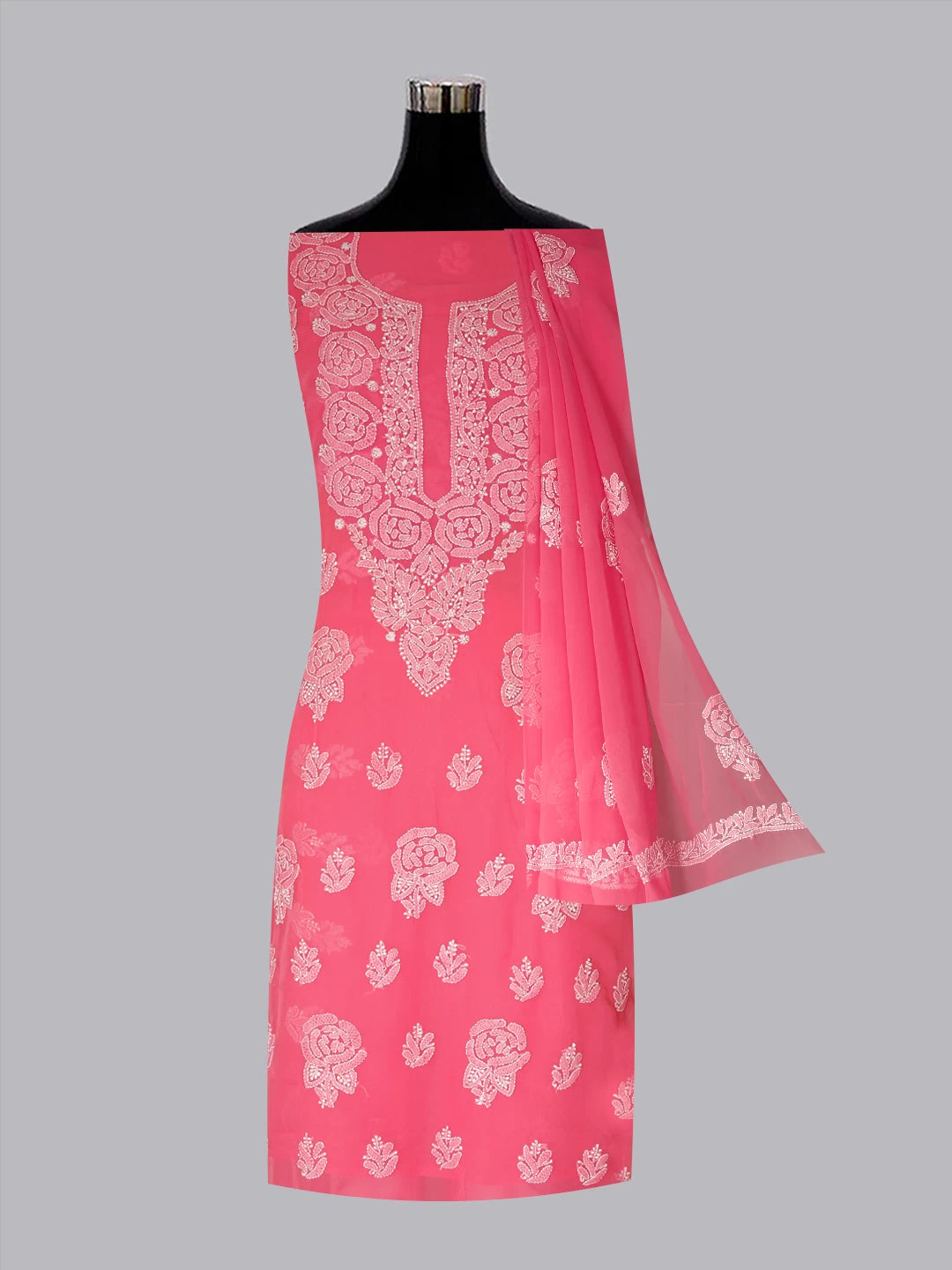 Ada Hand Embroidered Dark Pink Georgette Lucknowi Chikankari Unstitched Suit Piece A211319